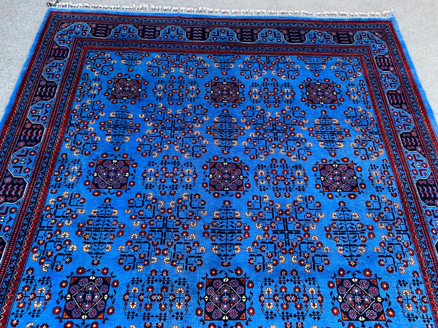 7x10 Ft Blue Bukhara Rug, Natural Afghan Hand Knotted Wool Rug, High Quality Bukhara Rug Oriental Rug Modern Rug, Living Room Rug 200x300 Cm