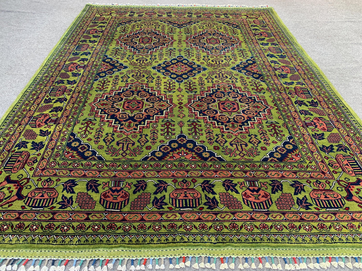 5x7 Ft Amazing Green Rug, Afghan Hand Knotted Wool Rug, New Bukhara design Rug, Oriental Rug, Fine Quality Rug, Bedroom Rug Living Room Rug.