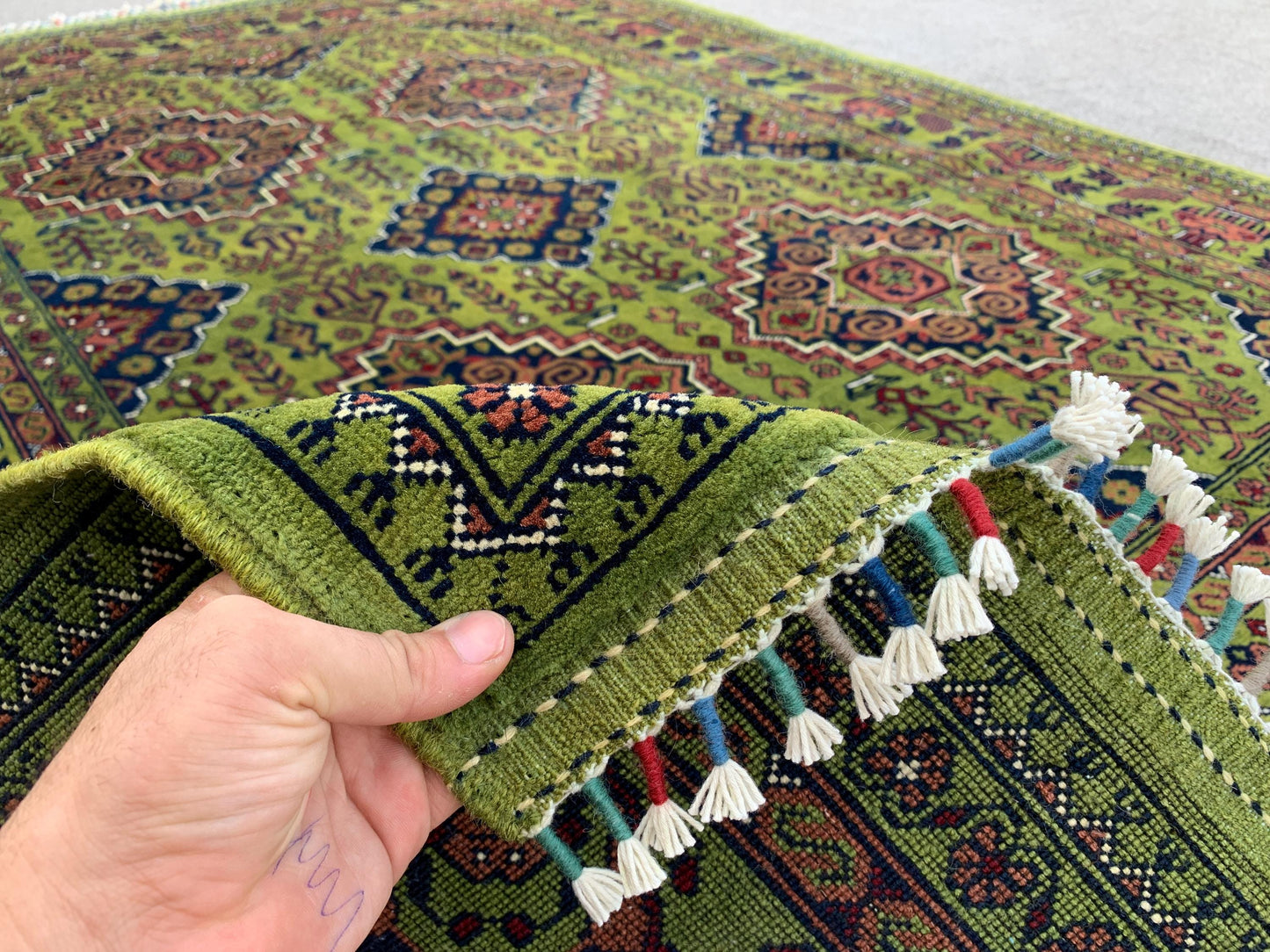 5x7 Ft Amazing Green Rug, Afghan Hand Knotted Wool Rug, New Bukhara design Rug, Oriental Rug, Fine Quality Rug, Bedroom Rug Living Room Rug.