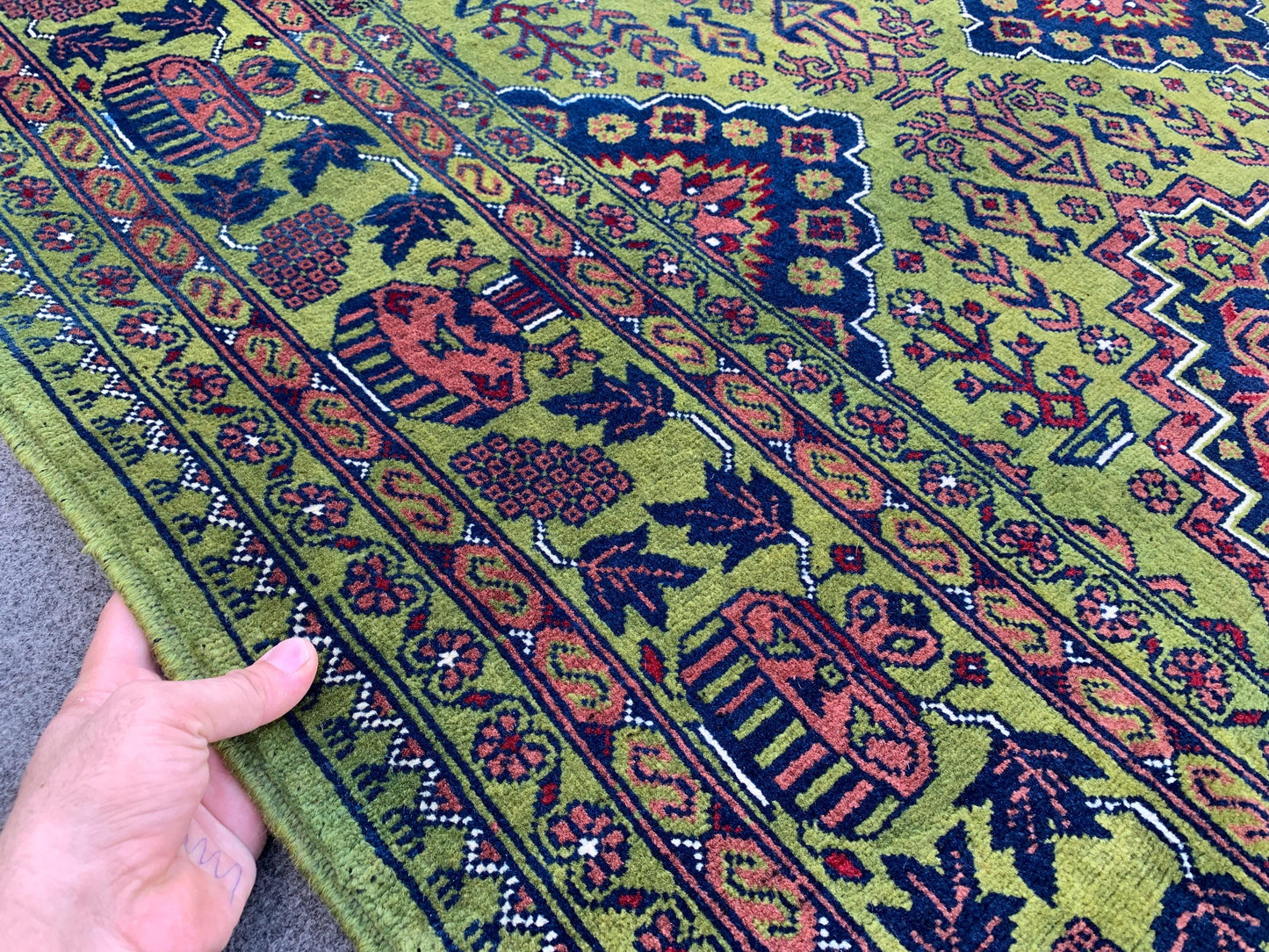 5x7 Ft Amazing Green Rug, Afghan Hand Knotted Wool Rug, New Bukhara design Rug, Oriental Rug, Fine Quality Rug, Bedroom Rug Living Room Rug.