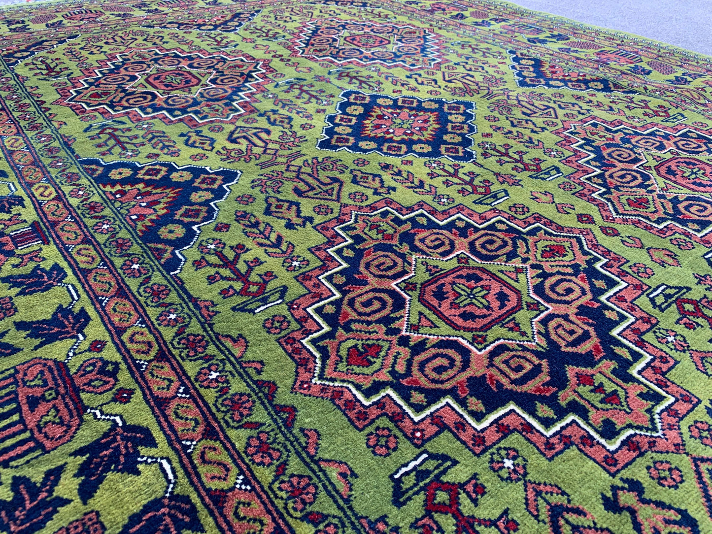 5x7 Ft Amazing Green Rug, Afghan Hand Knotted Wool Rug, New Bukhara design Rug, Oriental Rug, Fine Quality Rug, Bedroom Rug Living Room Rug.