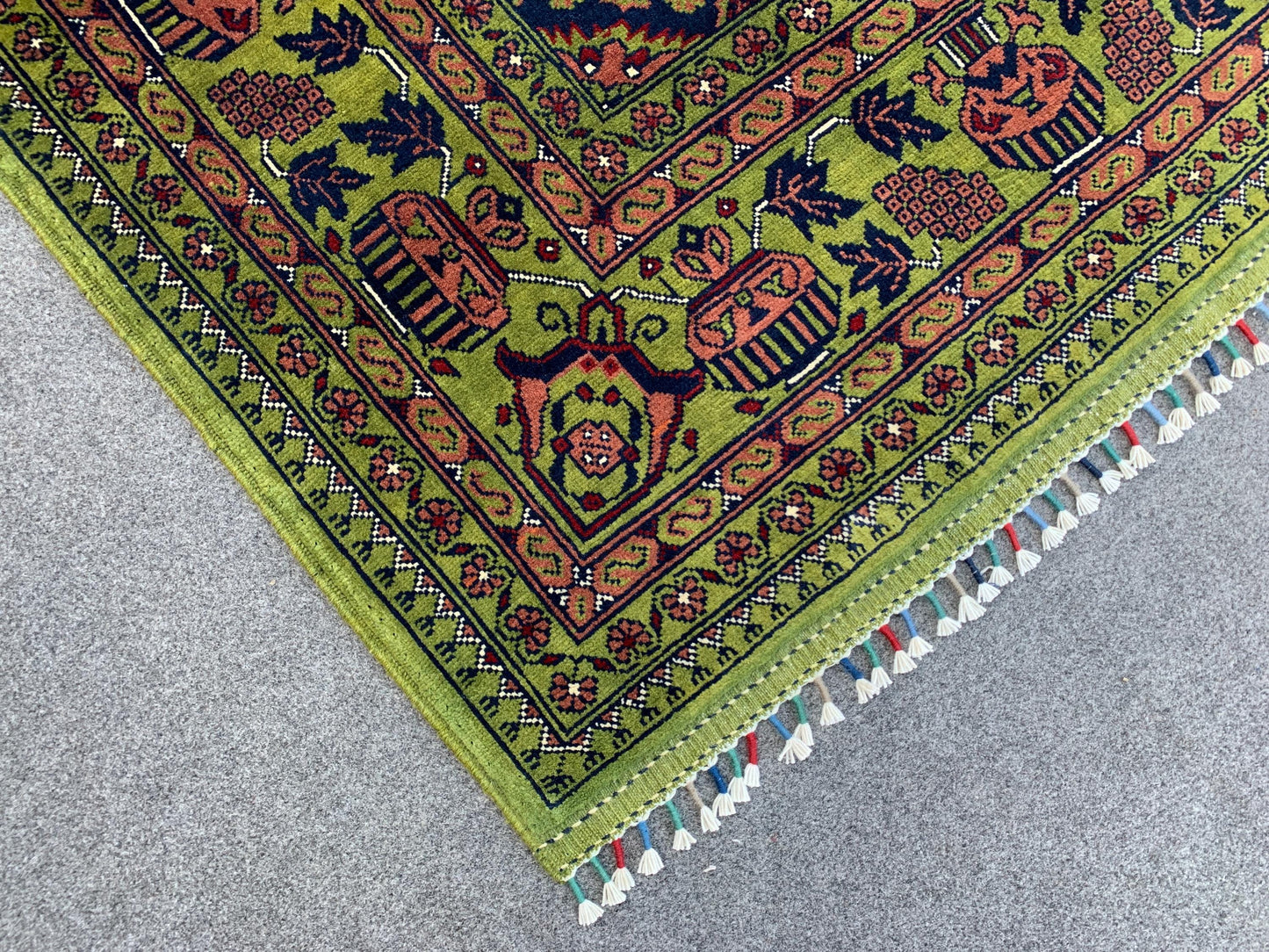 5x7 Ft Amazing Green Rug, Afghan Hand Knotted Wool Rug, New Bukhara design Rug, Oriental Rug, Fine Quality Rug, Bedroom Rug Living Room Rug.