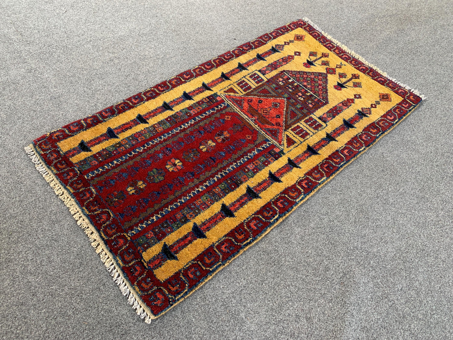 2x3 Ft Vintage Prayer Rug, Hand Knotted Prayer Rug, Afghan Prayer Rug, Oriental Wool Rug, High Pile Rug, Muslim Prayer Rug, Living Room Rug.