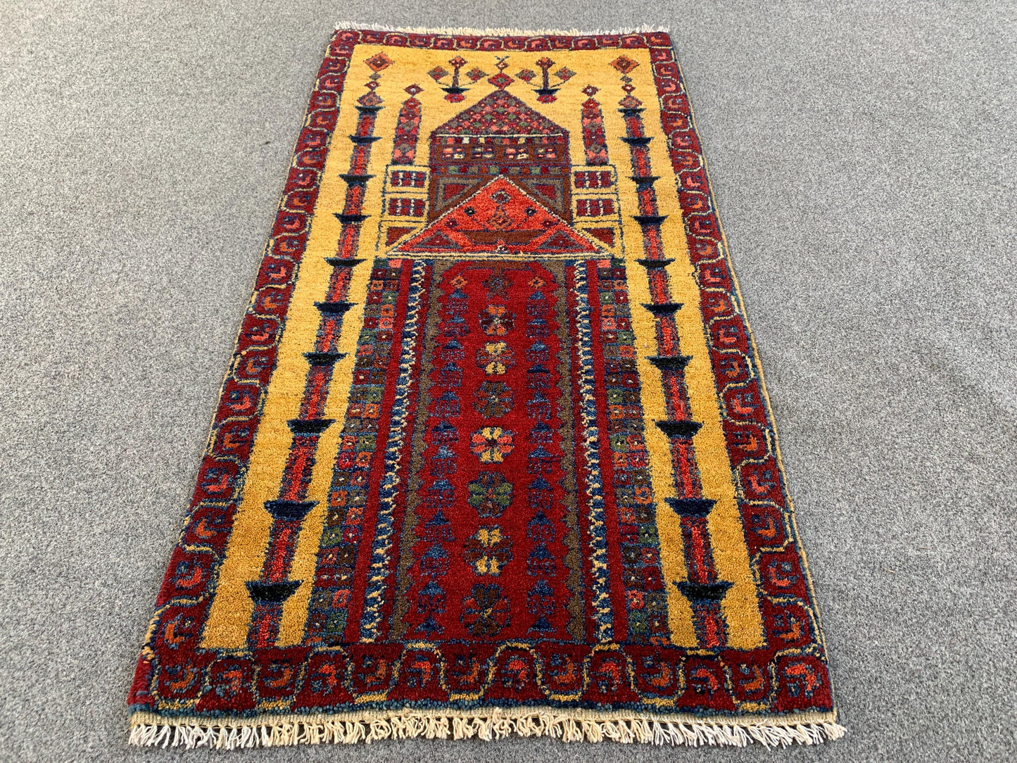 2x3 Ft Vintage Prayer Rug, Hand Knotted Prayer Rug, Afghan Prayer Rug, Oriental Wool Rug, High Pile Rug, Muslim Prayer Rug, Living Room Rug.
