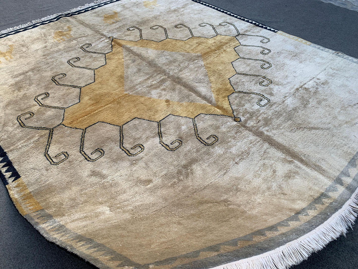 6x8 Ft Beige Yellow Silk Rug, Afghan Handmade Silk Rug, Geometric Area Rug, Turkmen Silk Rug, Fine Quality Rug, Bedroom Rug Living Room Rug.