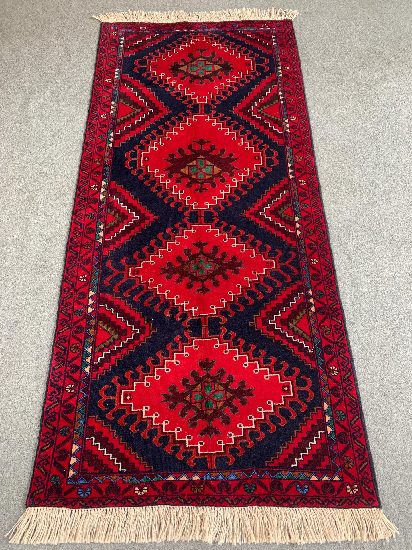 3x6 Ft Runner Rug, Natural Hand Knotted Afghan Rug, Geometric Area Rug High Pile Rug, High Quality Rug Oriental Wool Rug, Hallway Runner Rug