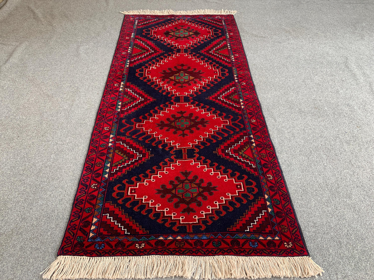 3x6 Ft Runner Rug, Natural Hand Knotted Afghan Rug, Geometric Area Rug High Pile Rug, High Quality Rug Oriental Wool Rug, Hallway Runner Rug