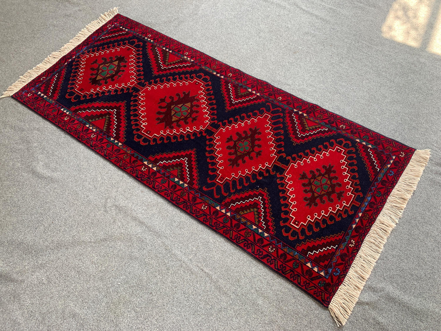 3x6 Ft Runner Rug, Natural Hand Knotted Afghan Rug, Geometric Area Rug High Pile Rug, High Quality Rug Oriental Wool Rug, Hallway Runner Rug