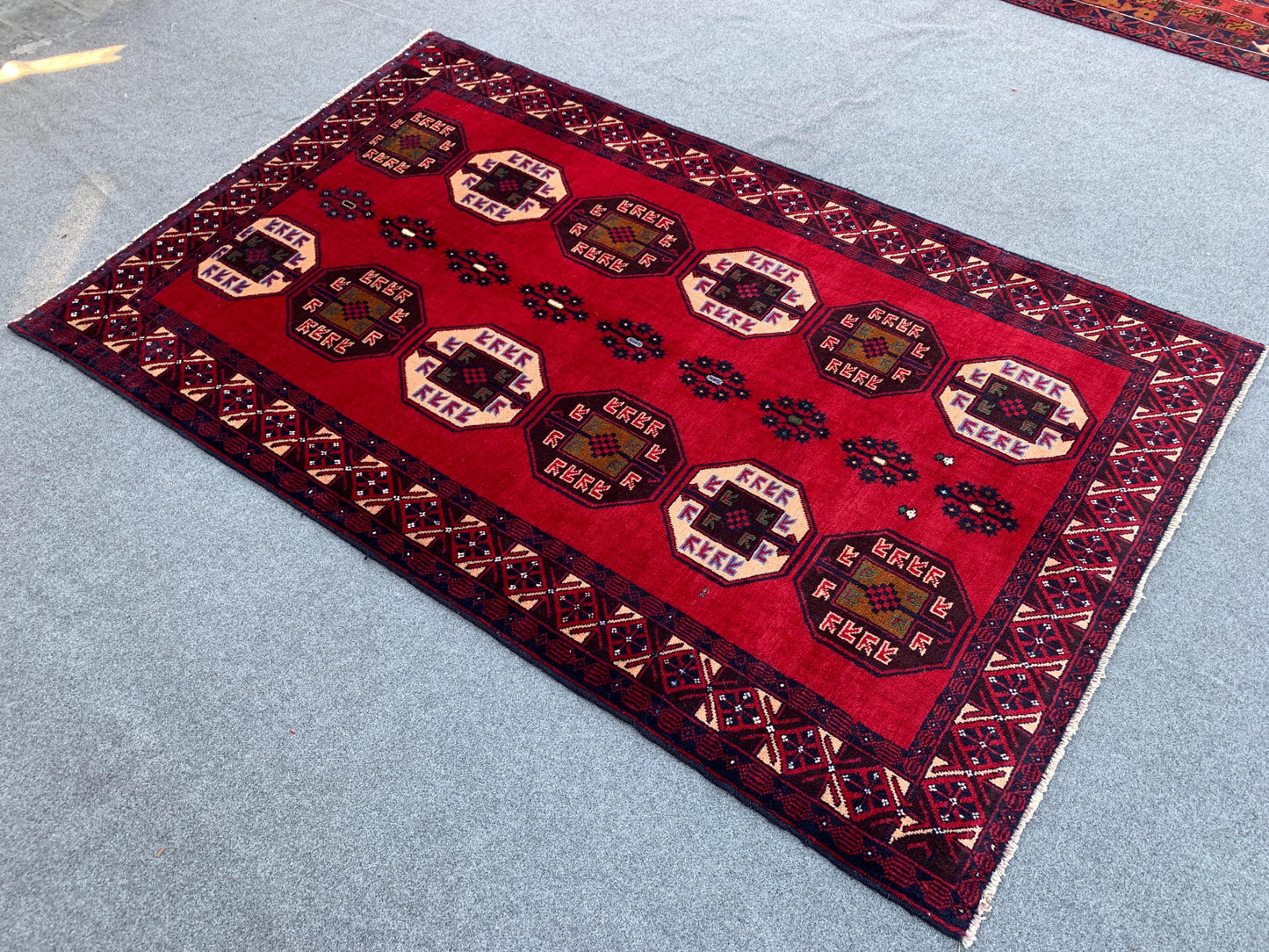 4x6 Ft Red Vintage Rug, Hand Knotted Afghan Wool Rug, Herati Baluchi Rug, Tribal Rug, Oriental Rug, Home Decor Rug, Bedroom Rug Hallway Rug.