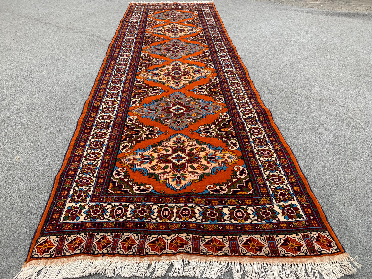 Amazing Orange Runner Rug 3x9 Ft Afghan Hand Knotted Runner Rug, Vintage Geometric Area Rug, Good Quality Rug, Hallway Runner Rug, 90x290 Cm