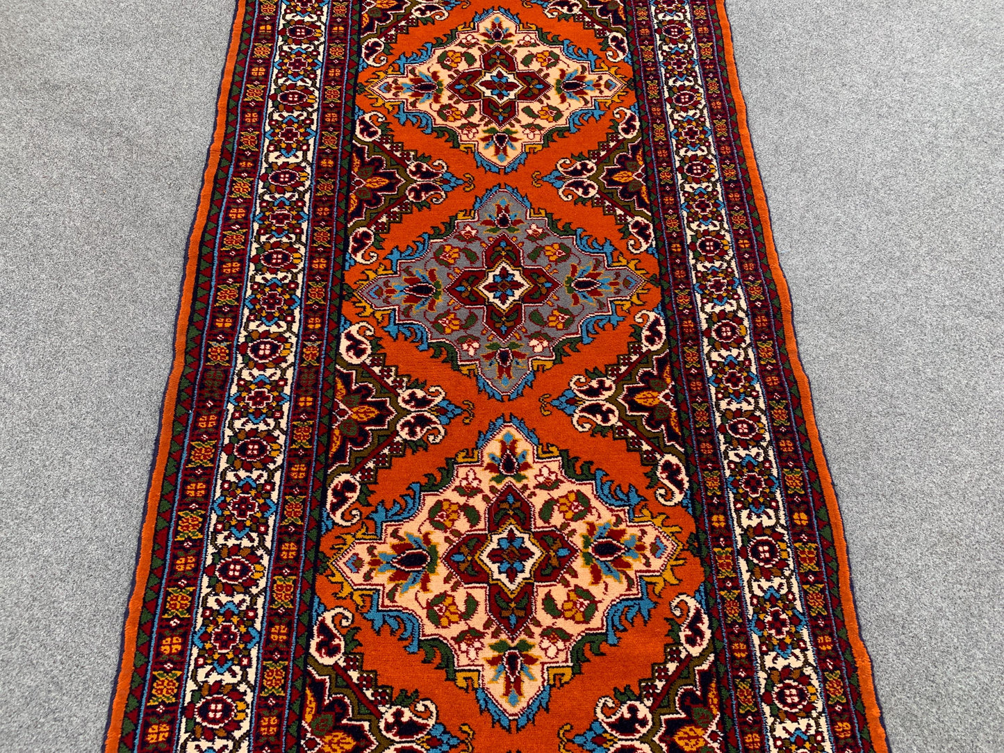 Amazing Orange Runner Rug 3x9 Ft Afghan Hand Knotted Runner Rug, Vintage Geometric Area Rug, Good Quality Rug, Hallway Runner Rug, 90x290 Cm