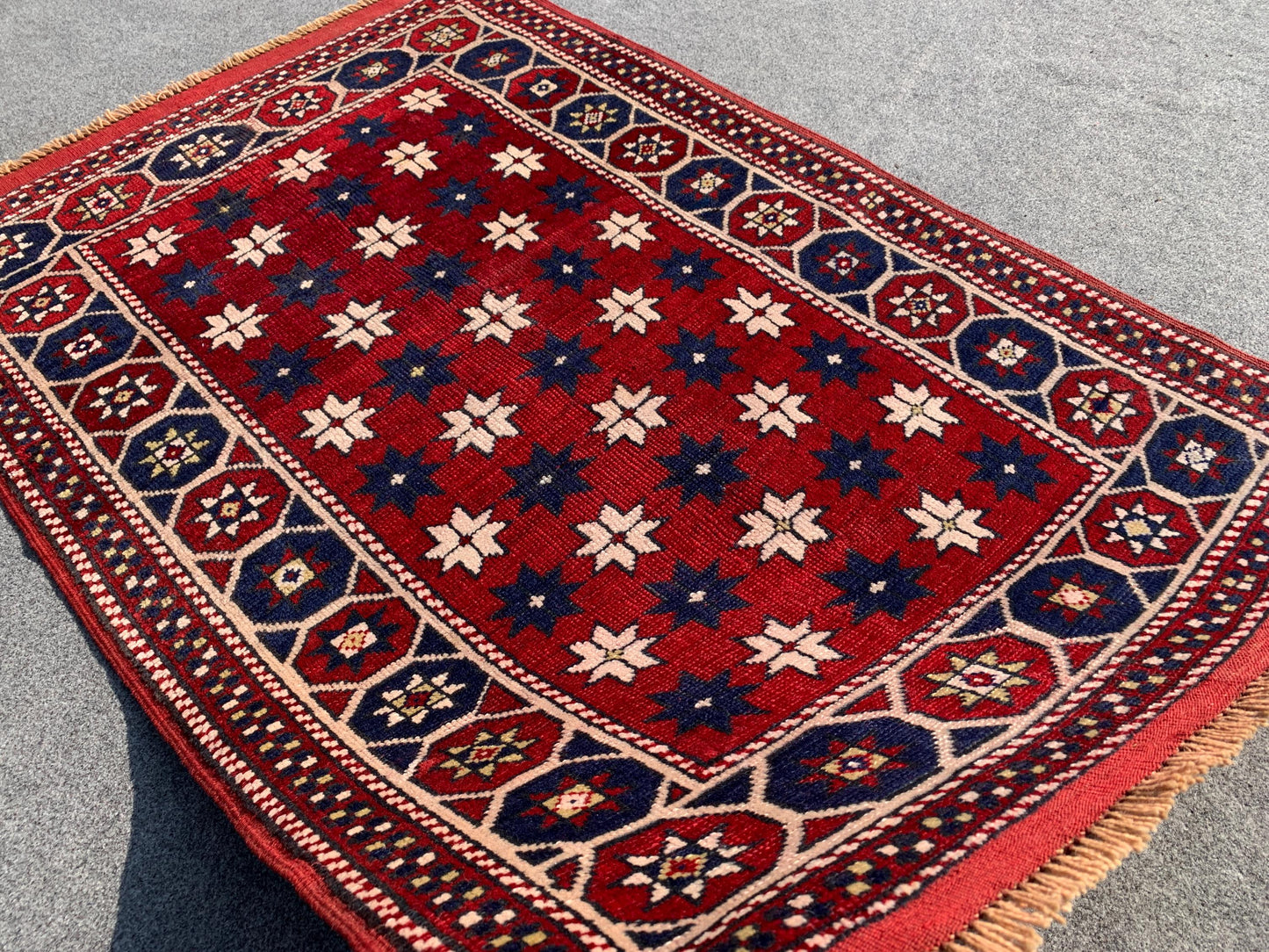 Amazing Vintage Rug 3x4 Ft Afghan Handmade Wool Rug, Red Rug, Oriental Area Rug, Stars design Rug, Rugs for Bedroom Kitchen Hallway Rug etc.