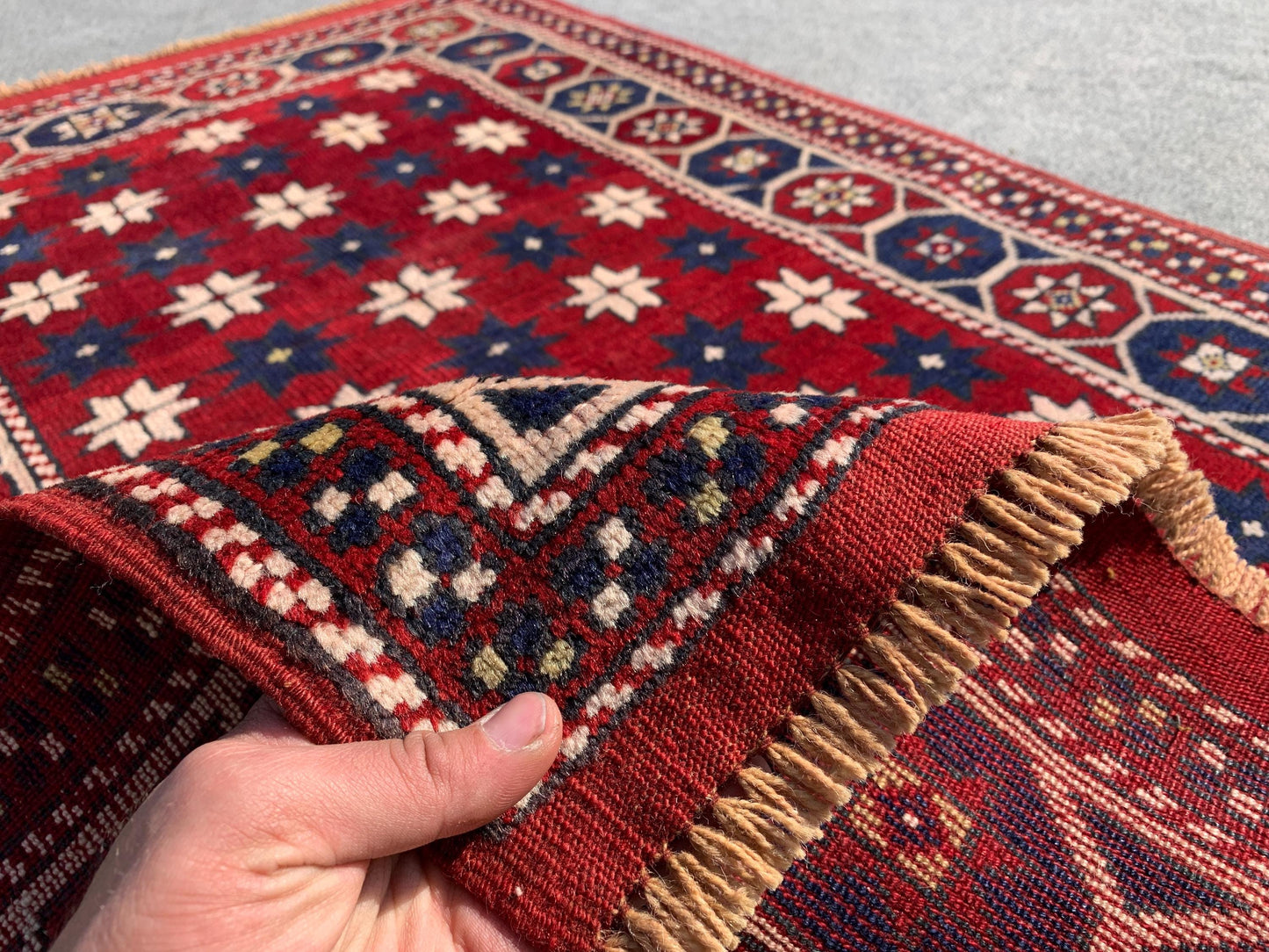 Amazing Vintage Rug 3x4 Ft Afghan Handmade Wool Rug, Red Rug, Oriental Area Rug, Stars design Rug, Rugs for Bedroom Kitchen Hallway Rug etc.