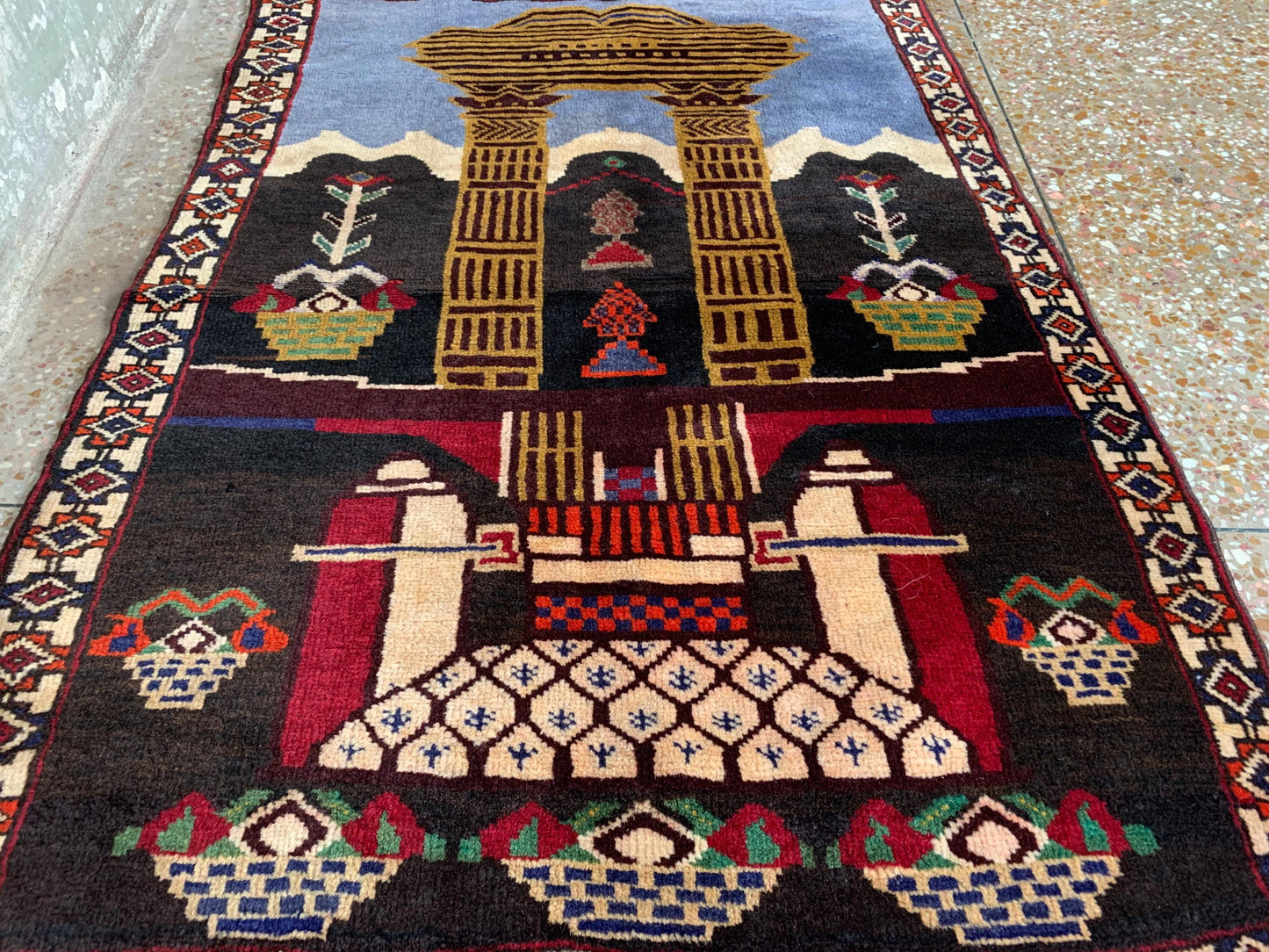 Small Vintage Pictorial Rug, Afghan Handmade Wool Rug, Oriental Wool Rug, One of a kind Rug, Best for Wall Hanging Hallway Rug, 2.6 x 3.8 Ft