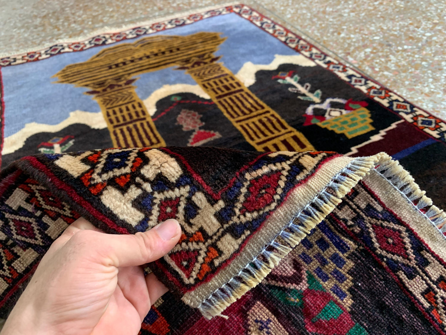 Small Vintage Pictorial Rug, Afghan Handmade Wool Rug, Oriental Wool Rug, One of a kind Rug, Best for Wall Hanging Hallway Rug, 2.6 x 3.8 Ft