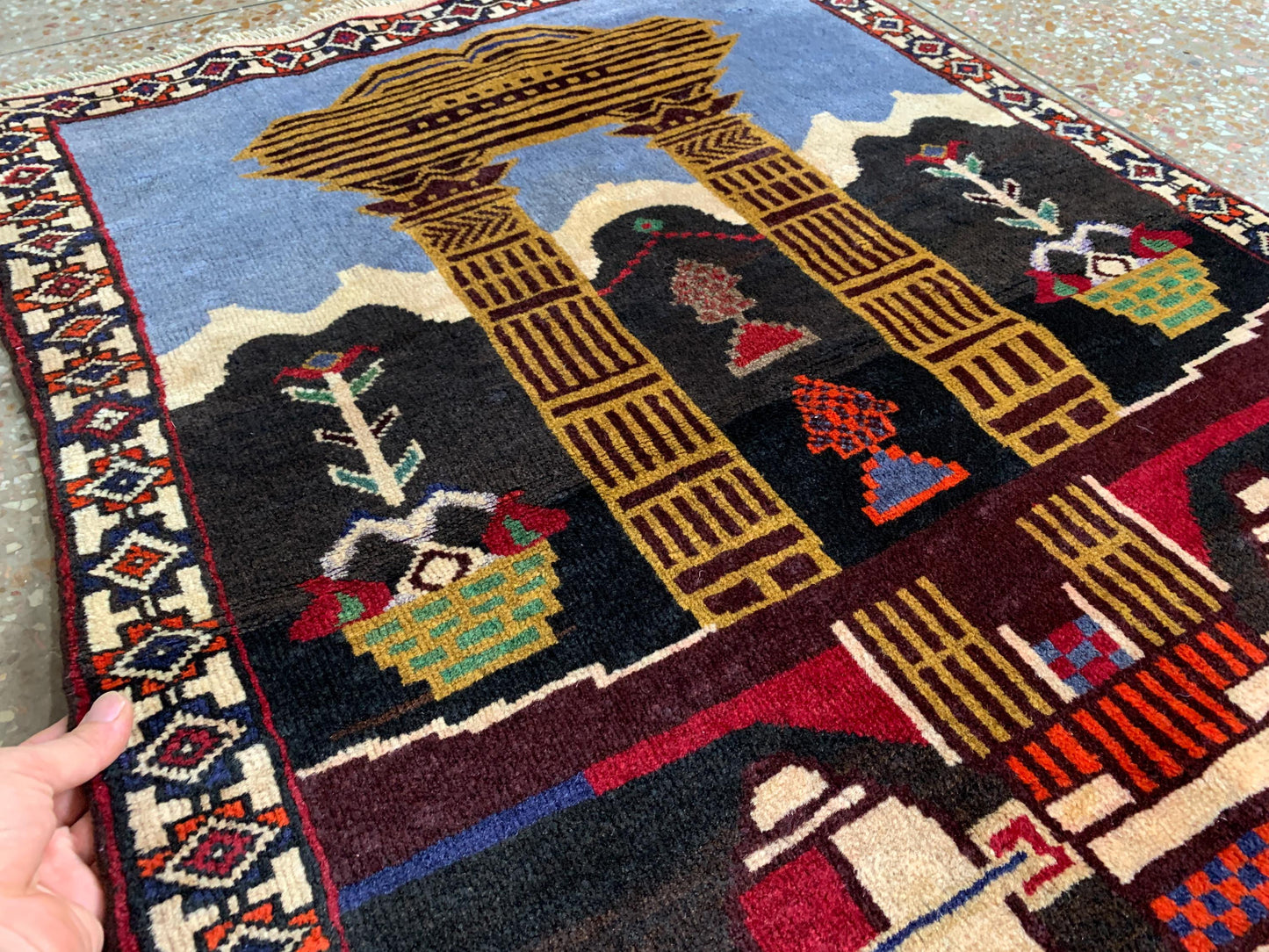 Small Vintage Pictorial Rug, Afghan Handmade Wool Rug, Oriental Wool Rug, One of a kind Rug, Best for Wall Hanging Hallway Rug, 2.6 x 3.8 Ft