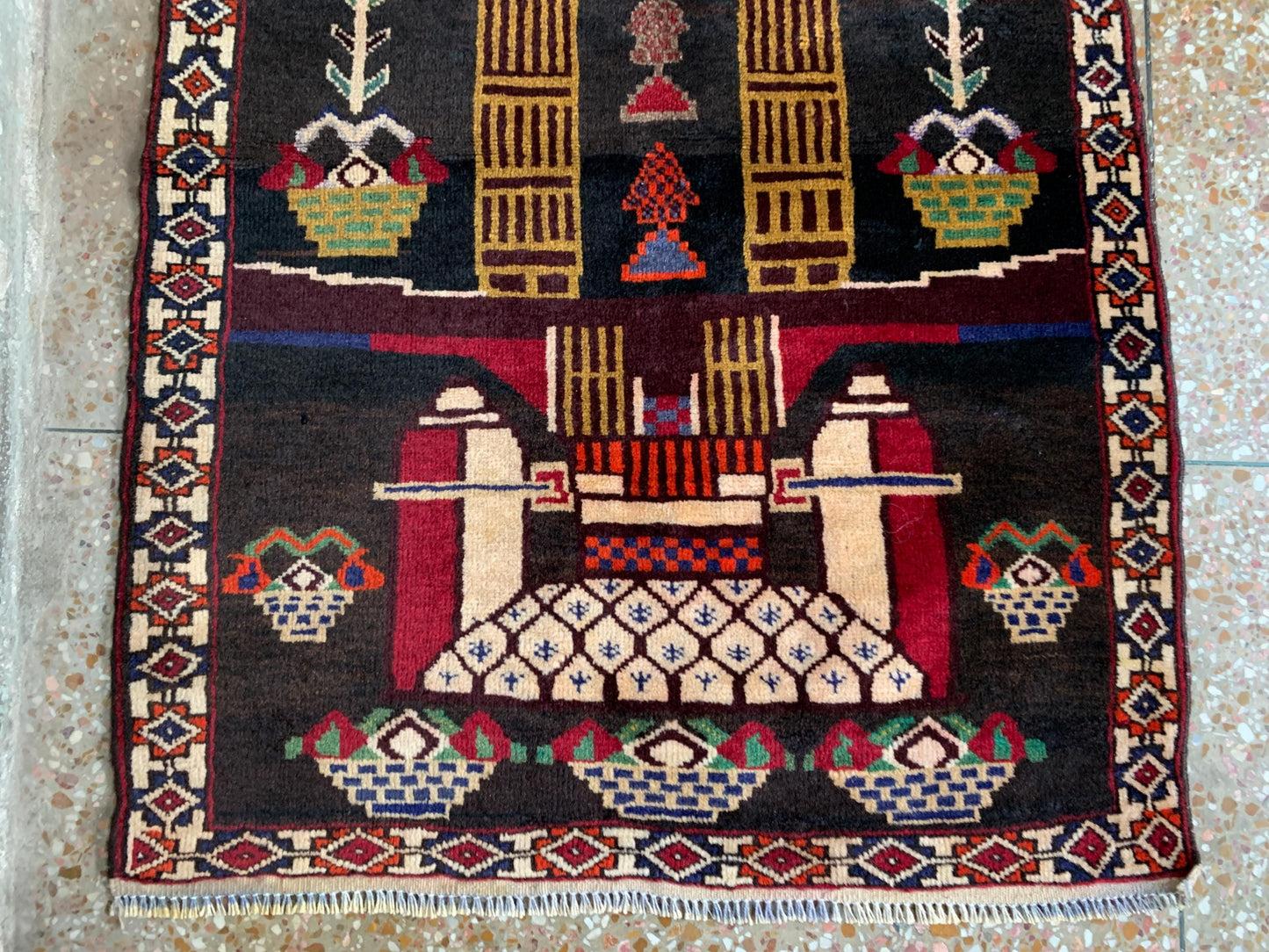 Small Vintage Pictorial Rug, Afghan Handmade Wool Rug, Oriental Wool Rug, One of a kind Rug, Best for Wall Hanging Hallway Rug, 2.6 x 3.8 Ft
