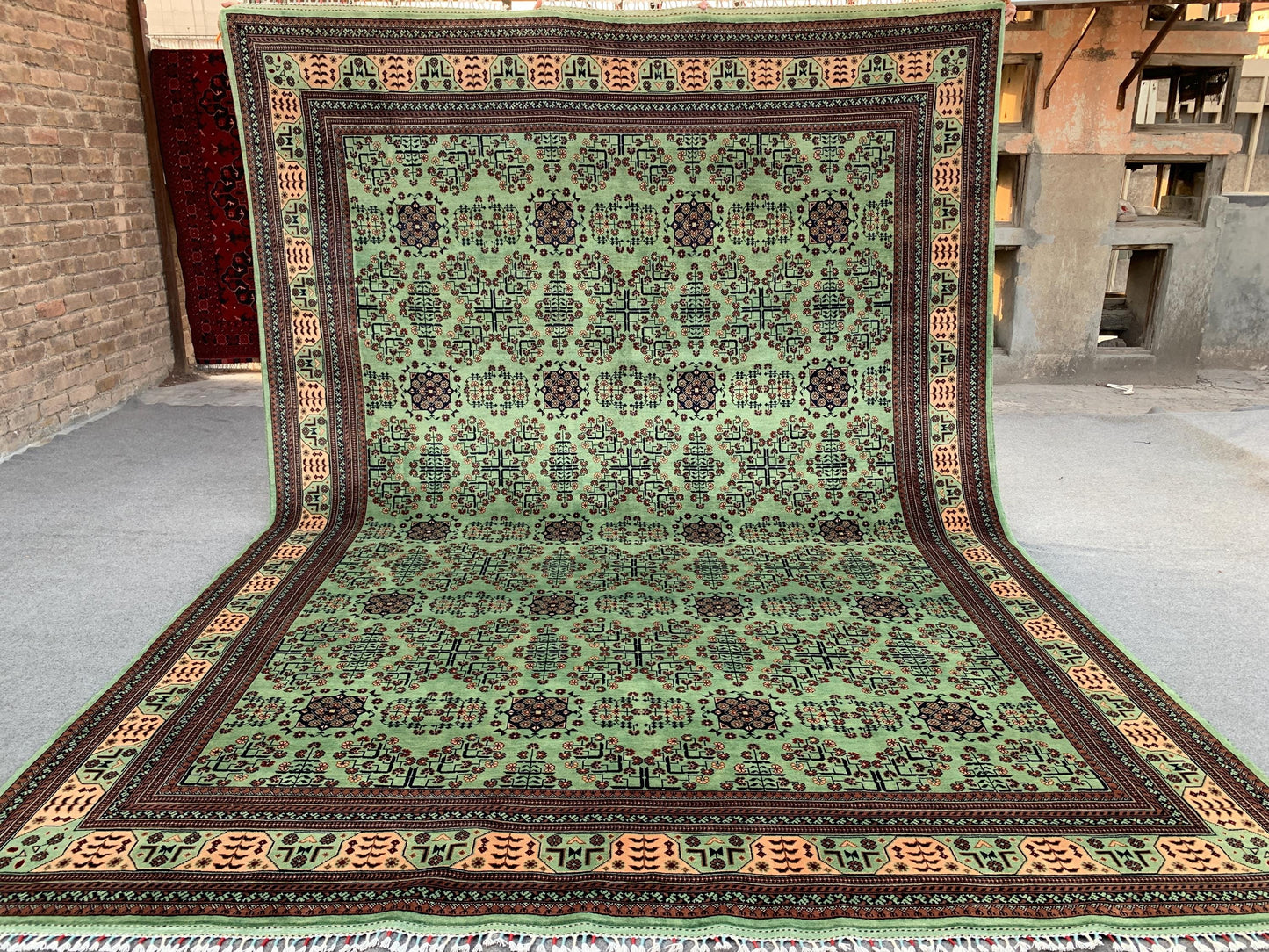 8x12 Ft Large Afghan Bukhara Rug, Natural Hand Knotted Wool Rug, High Quality Bukhara Rug, Turkmen Oriental Rug Dining Room Living Room Rug.