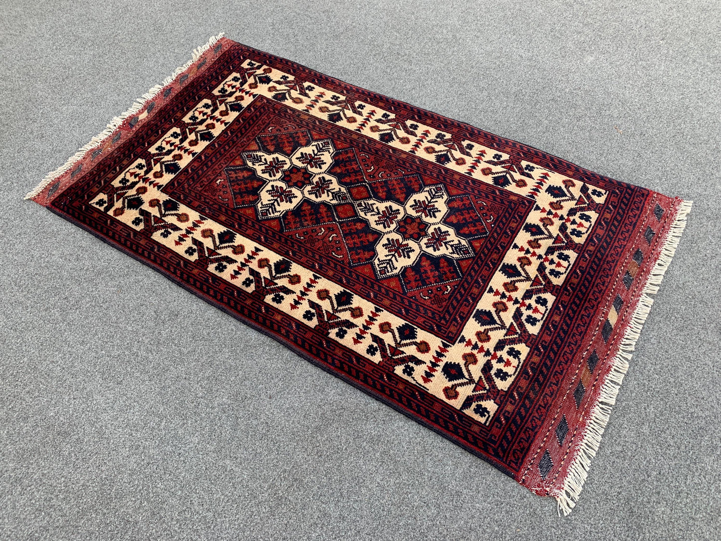 2x4 Ft Small Afghan Rug, Afghan Handmade Wool Rug, Geometric Area Rug, Small Oriental Rug, Tribal Rug, Small Gift Rug, Bedroom Hallway Rug.