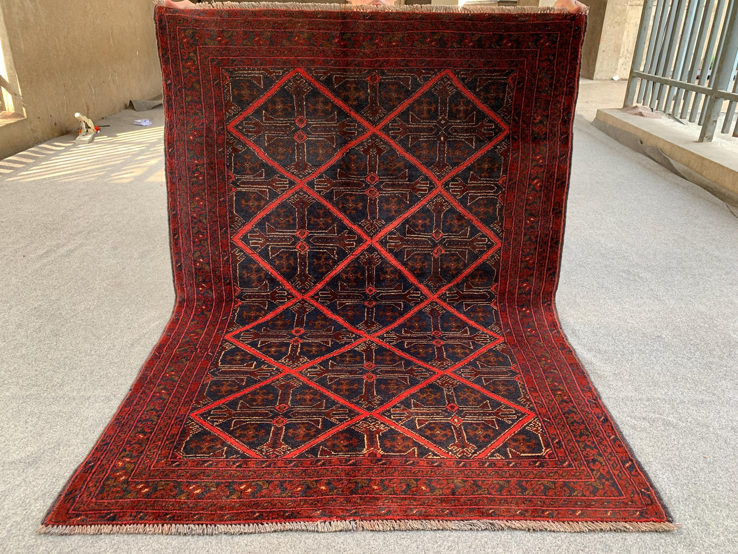 3x5 Ft Vintage Afghan Rug, Hand Knotted Wool Rug, Khal Muhammadi design Rug, Geometric Area Rug, Home Decor Rug, Rugs for Bedroom Office Rug