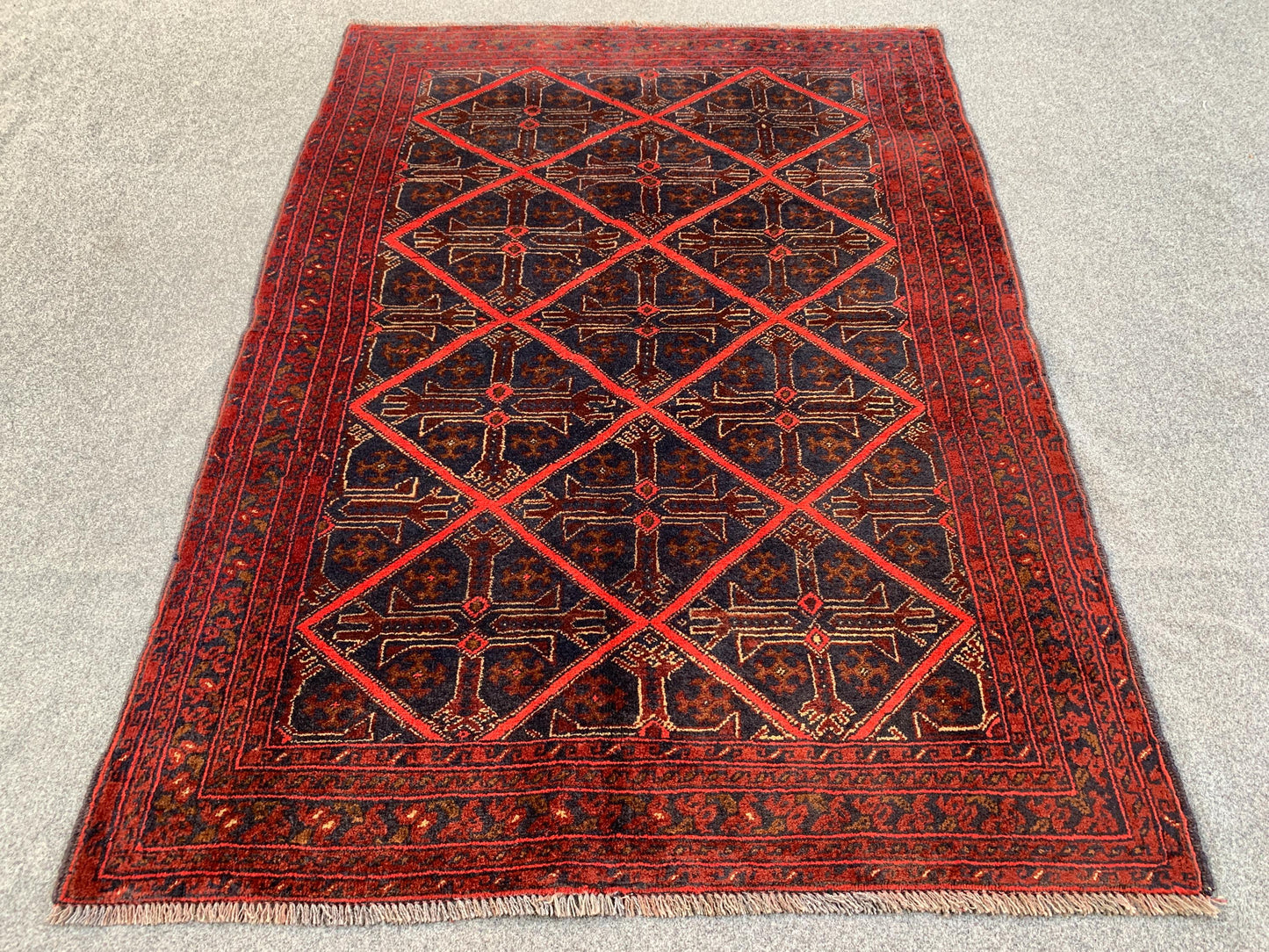 3x5 Ft Vintage Afghan Rug, Hand Knotted Wool Rug, Khal Muhammadi design Rug, Geometric Area Rug, Home Decor Rug, Rugs for Bedroom Office Rug