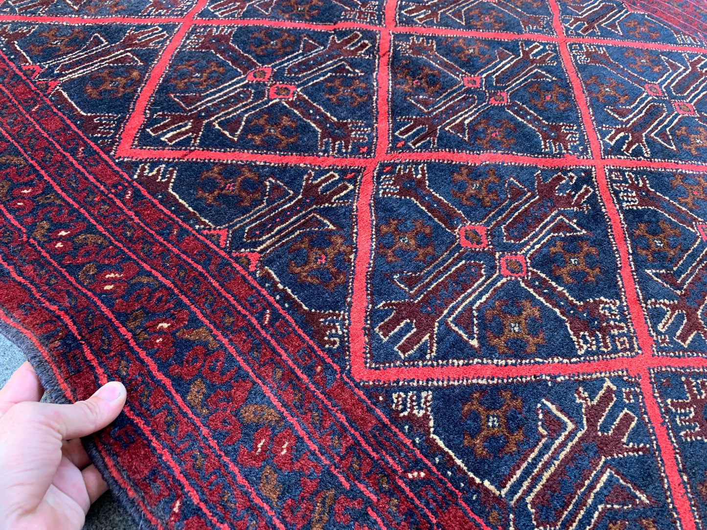3x5 Ft Vintage Afghan Rug, Hand Knotted Wool Rug, Khal Muhammadi design Rug, Geometric Area Rug, Home Decor Rug, Rugs for Bedroom Office Rug