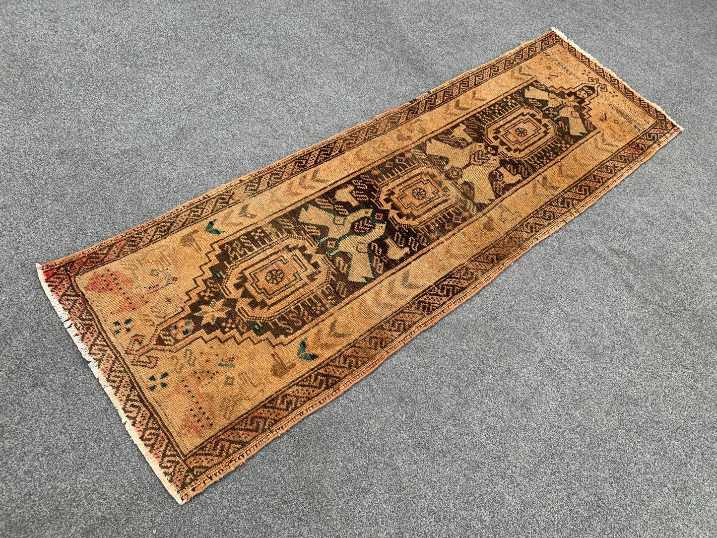 Antique Runner Rug 2x6 Ft Afghan Hand Knotted Runner Rug, Low Pile Rug, Vintage Pictorial Rug, Oriental Wool Rug Bedroom Hallway Runner Rug.