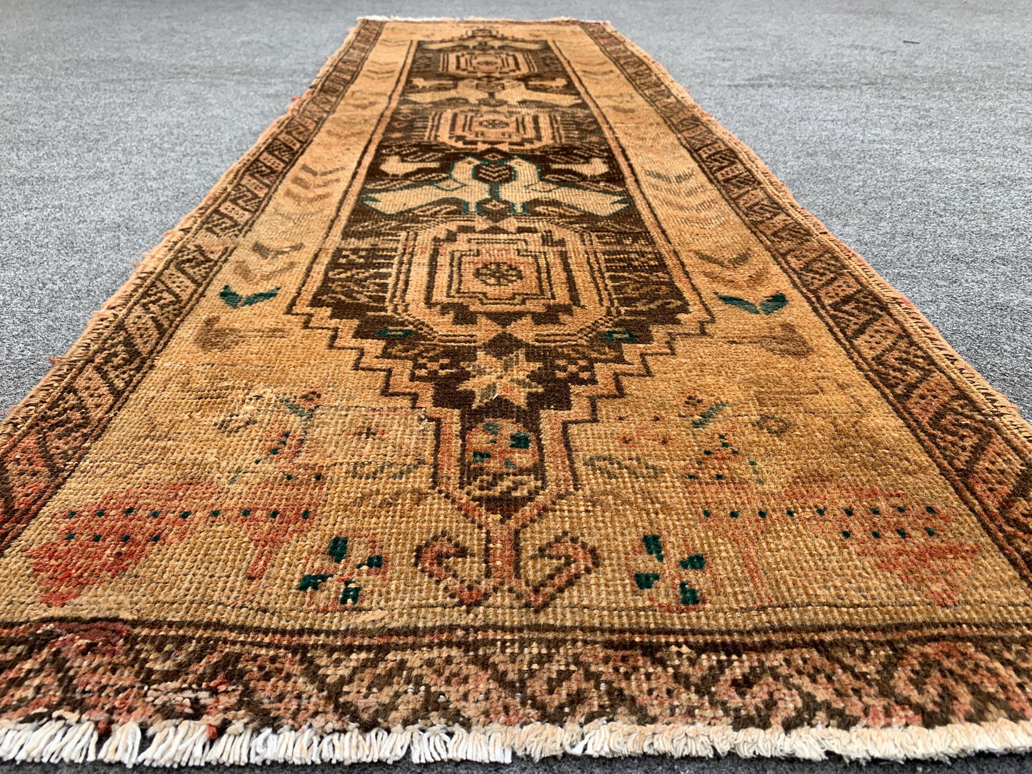 Antique Runner Rug 2x6 Ft Afghan Hand Knotted Runner Rug, Low Pile Rug, Vintage Pictorial Rug, Oriental Wool Rug Bedroom Hallway Runner Rug.