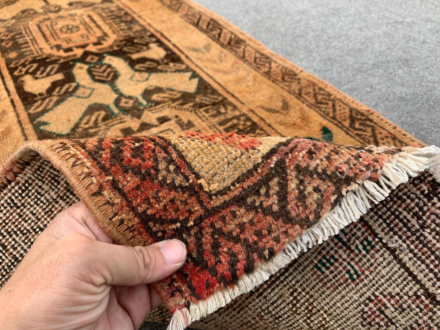 Antique Runner Rug 2x6 Ft Afghan Hand Knotted Runner Rug, Low Pile Rug, Vintage Pictorial Rug, Oriental Wool Rug Bedroom Hallway Runner Rug.
