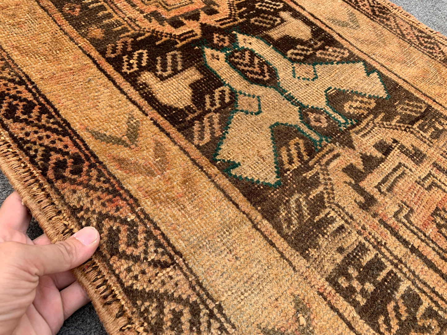 Antique Runner Rug 2x6 Ft Afghan Hand Knotted Runner Rug, Low Pile Rug, Vintage Pictorial Rug, Oriental Wool Rug Bedroom Hallway Runner Rug.