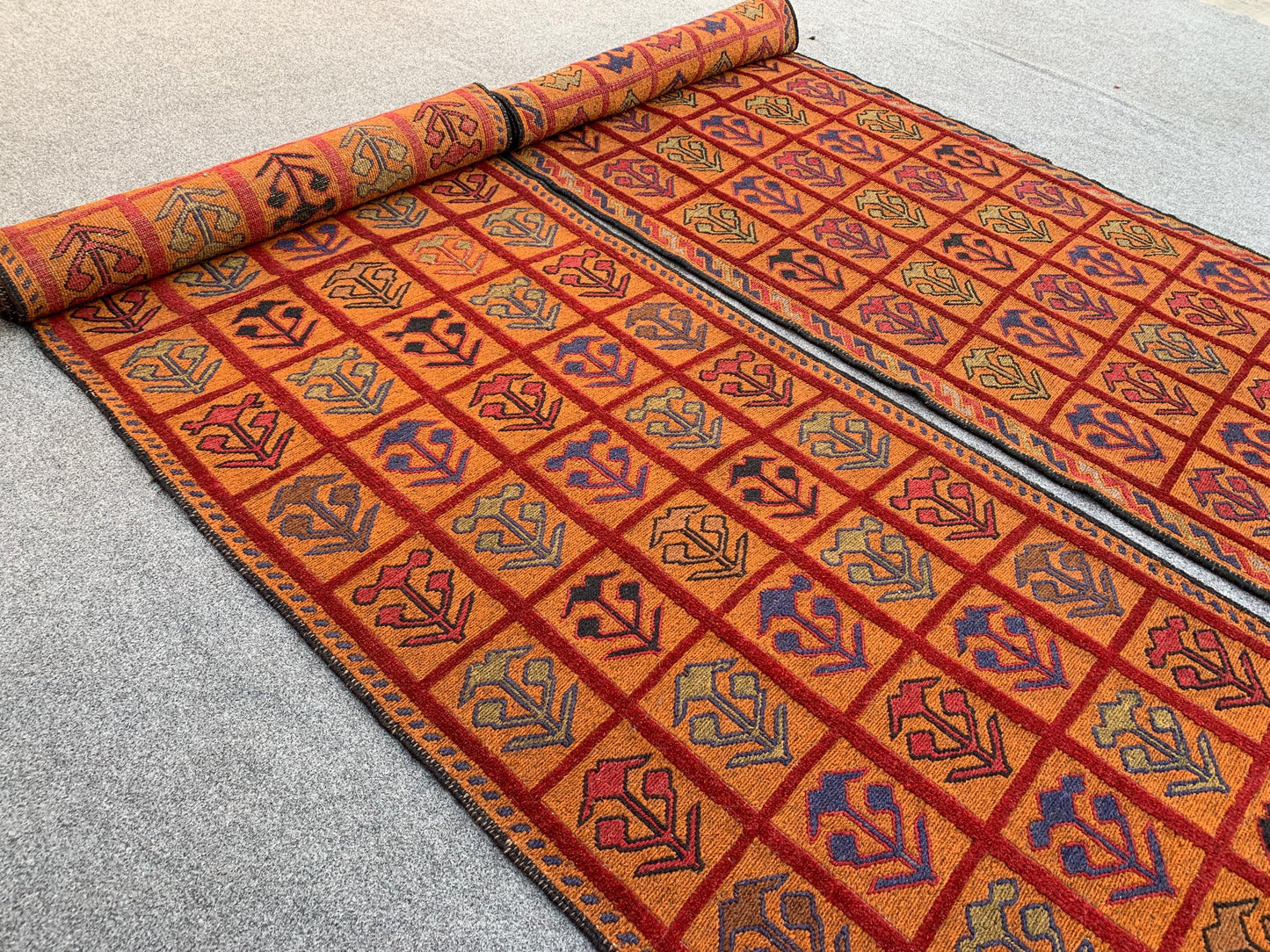 Set of 2 Piece Rug, 3x12 Ft Runner kilim Rug, Afghan Nokar Runner Rug, Handmade Wool Rug, Checkered design Rug, Bedroom Hallway Runner Rug.