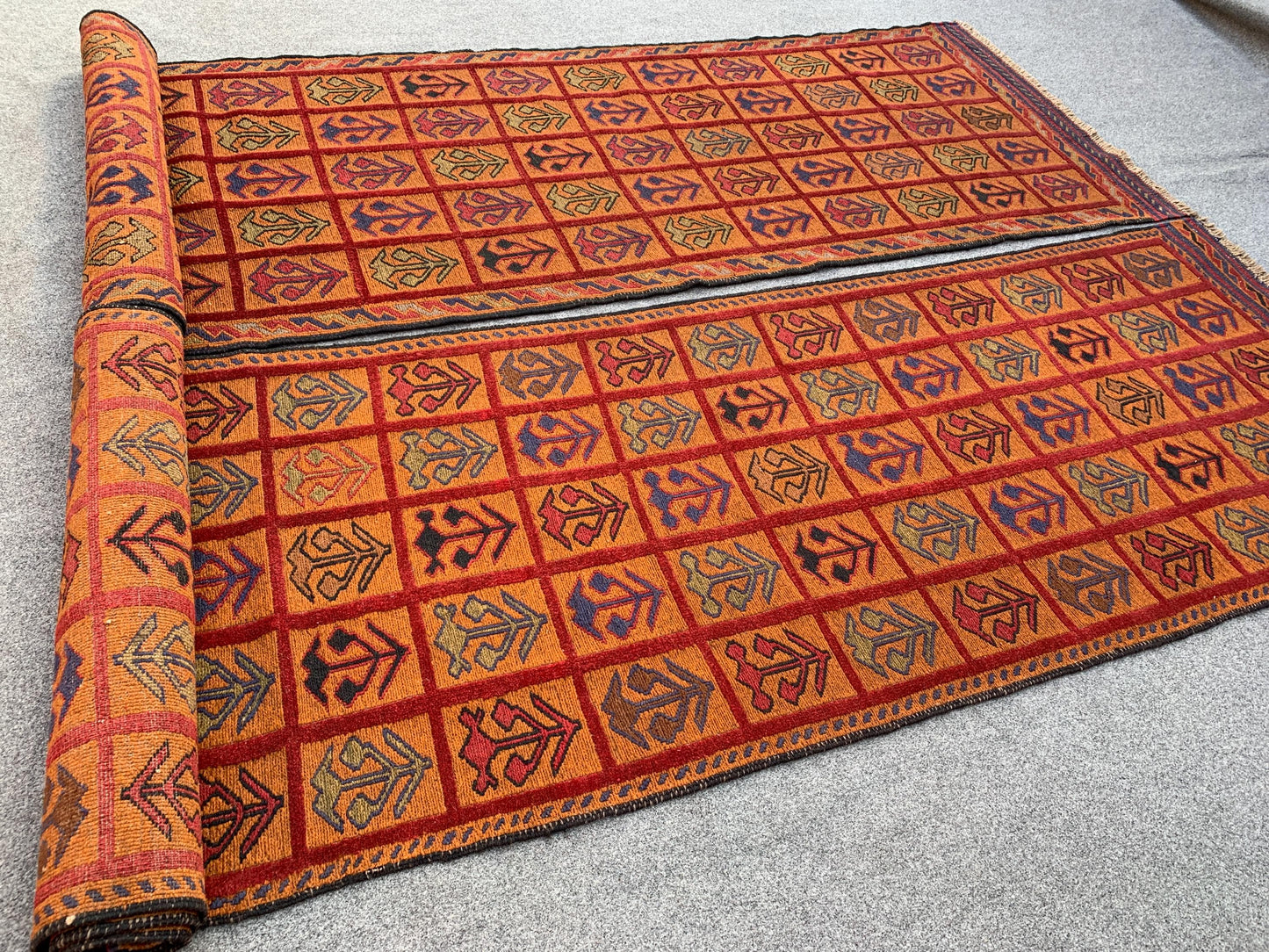 Set of 2 Piece Rug, 3x12 Ft Runner kilim Rug, Afghan Nokar Runner Rug, Handmade Wool Rug, Checkered design Rug, Bedroom Hallway Runner Rug.