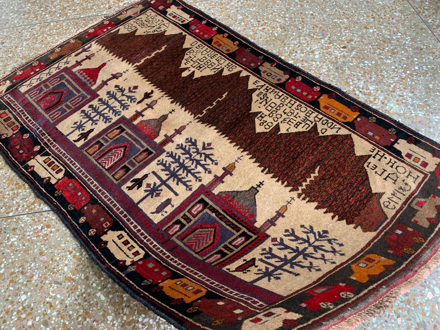 3x5 Ft Vintage Pictorial Baluchi Rug, Afghan Hand Knotted Rug, Oriental Wool Rug, Home Decor Rug, Best for Kids Room Rug, Bedroom Office Rug