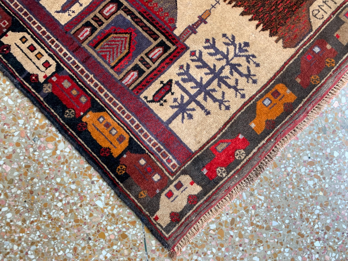 3x5 Ft Vintage Pictorial Baluchi Rug, Afghan Hand Knotted Rug, Oriental Wool Rug, Home Decor Rug, Best for Kids Room Rug, Bedroom Office Rug