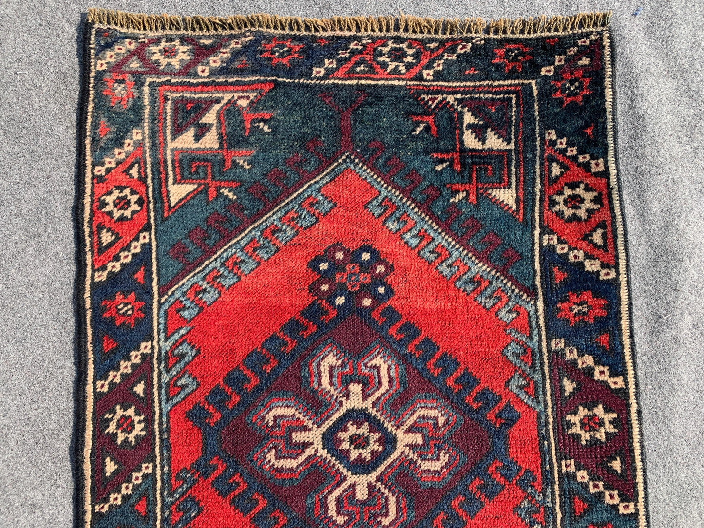 Vintage Runner Rug 2x9 Ft Afghan Hand Knotted Runner Rug, Low Pile Rug, Geometric Area Rug, Antique Oriental Runner Rug, Hallway Runner Rug.