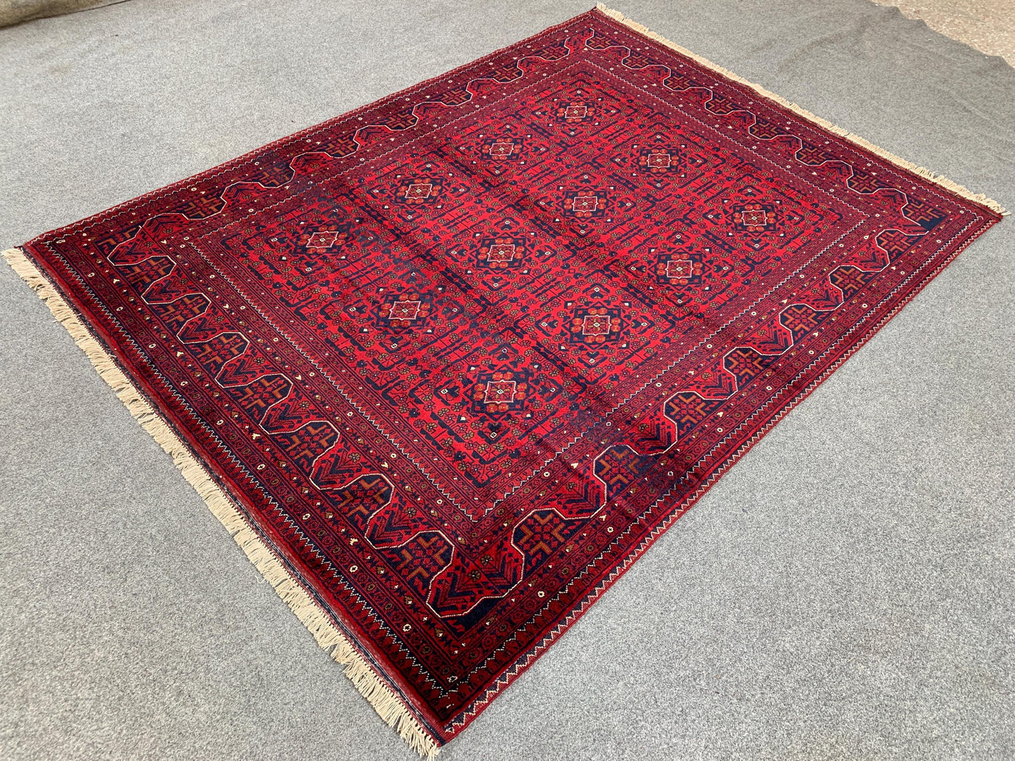 Vintage Bukhara Beljik Rug 5x6 Hand Knotted Wool Rug, High Quality Afghan Rug, Oriental Rug, Good Pile Rug, Best for Bedroom Living Room Rug