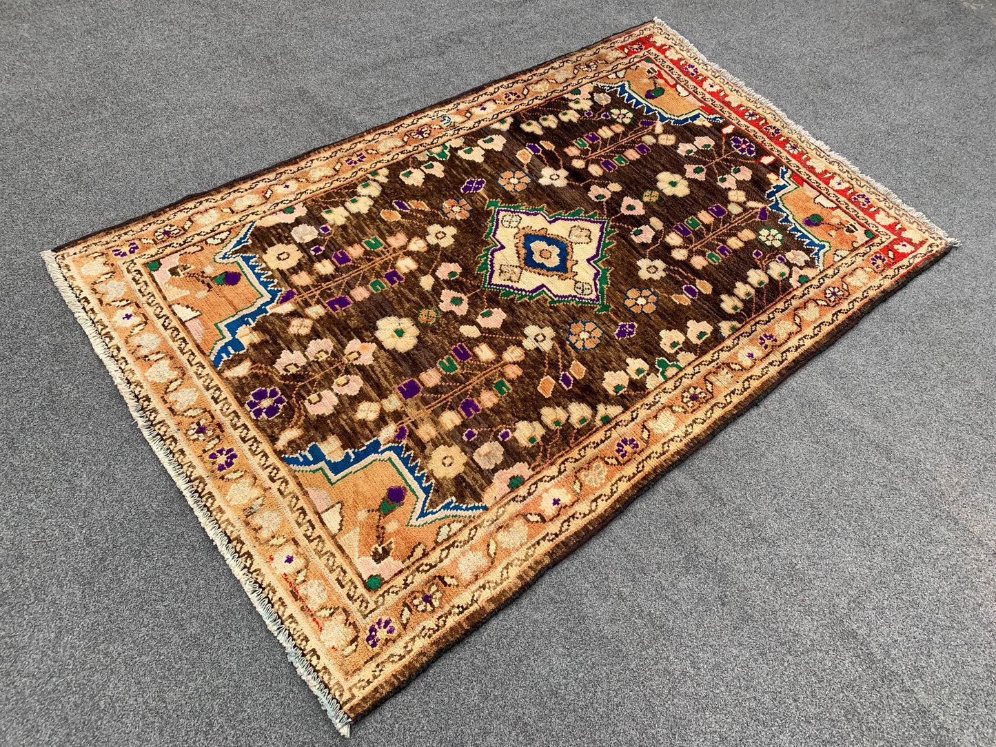 Vintage Rug 3x5 Ft Caucasian design Rug, Afghan Handmade Wool Rug, Geometric Area Rug, Oriental Rug Tribal Rug, Bedroom Kitchen Hallway Rug.
