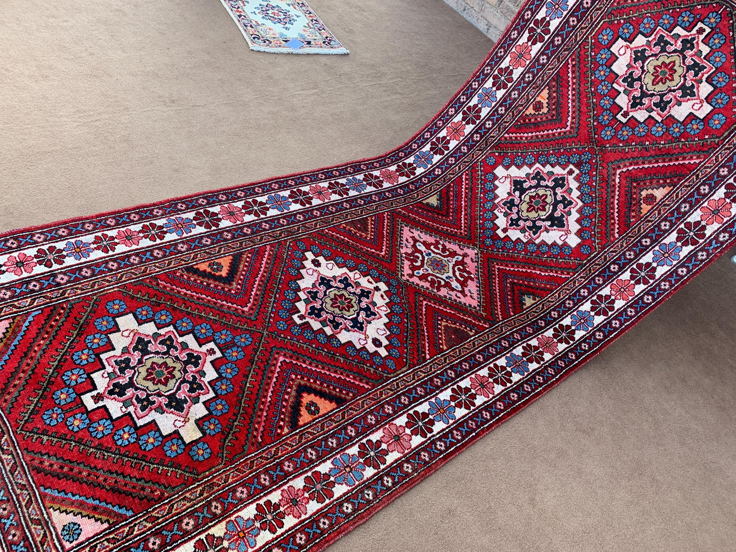 Amazing Afghan Runner Rug 4x10 Ft Hand Knotted Vintage Runner Rug, Geometric Oriental Rug, Turkmen Tribal Rug Hallway Runner Rug 110x310 Cm