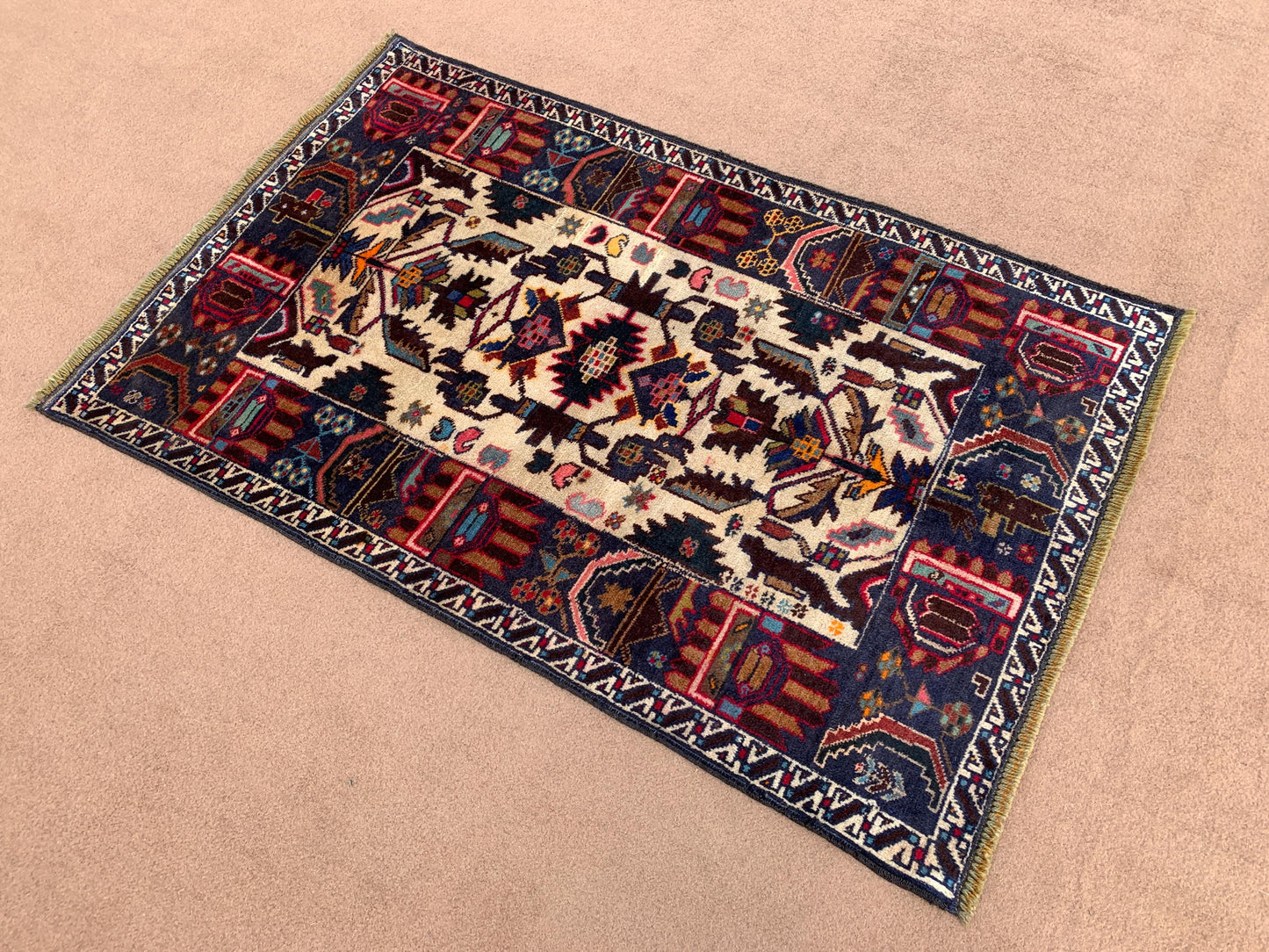 3x4 Ft Vintage Baluchi Rug, Afghan Hand Knotted Rug, Oriental Wool Rug, Herati Area Rug, Best for Office Rug, Good Pile Rug, Bedroom Rug etc