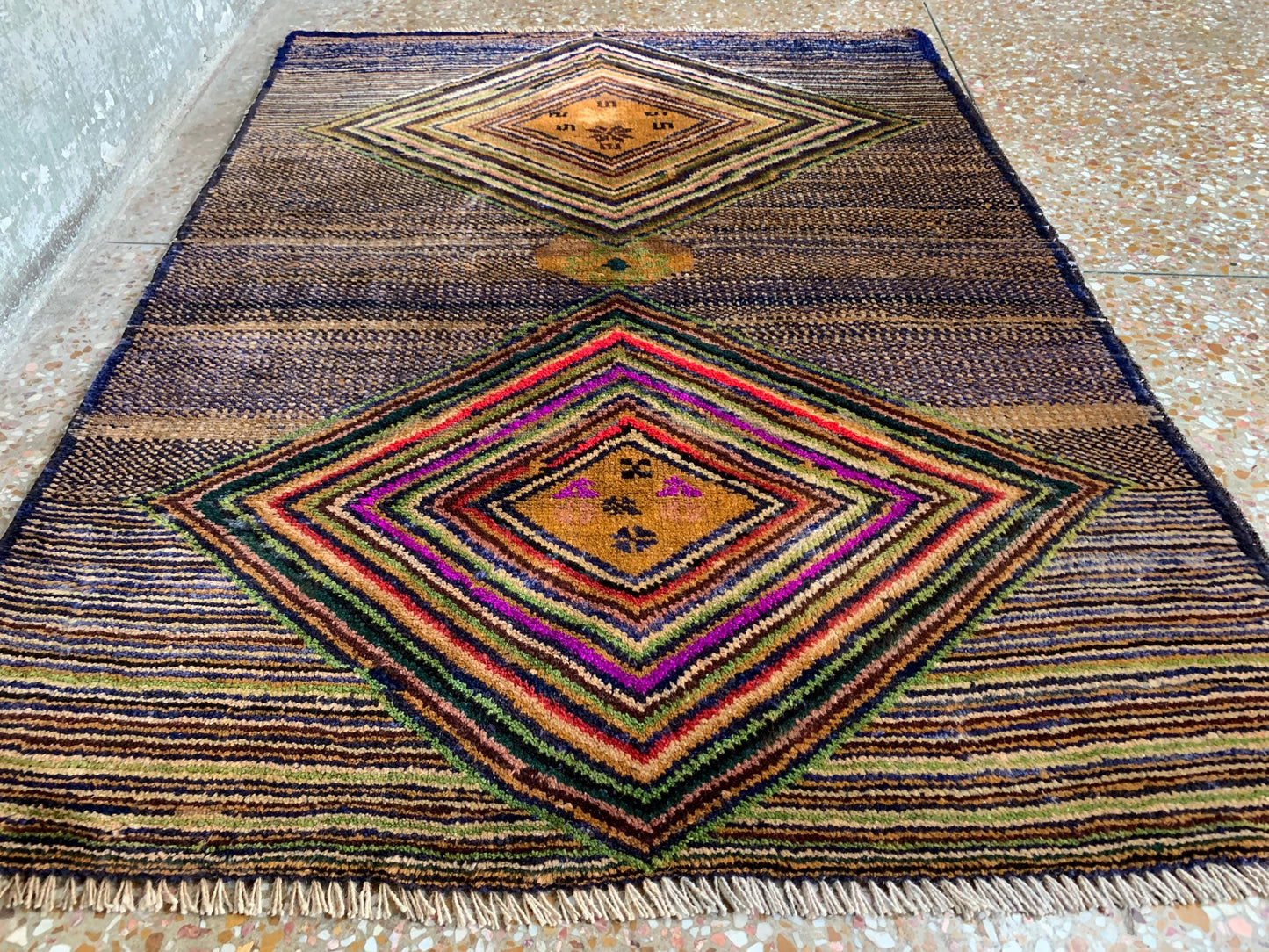 3x4 Ft Vintage Rug, Geometric design Rug, Afghan Handmade Rug, High Pile Rug Baluchi Oriental Rug, Best for Hallway Kitchen Bedroom Rug etc.