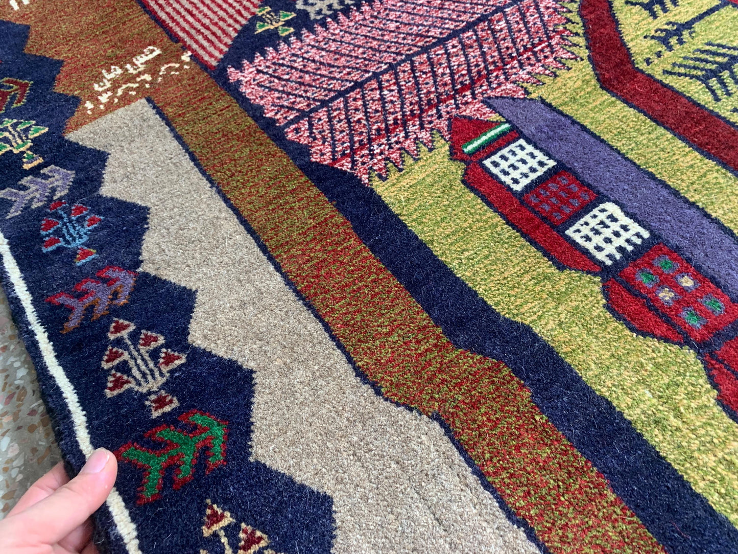 3x4 Ft Vintage Pictorial Rug, Afghan Handmade Rug, Baluchi Oriental Wool Rug, Tree design Rug, Home Decor Rug, Hallway Kitchen Bedroom Rug.