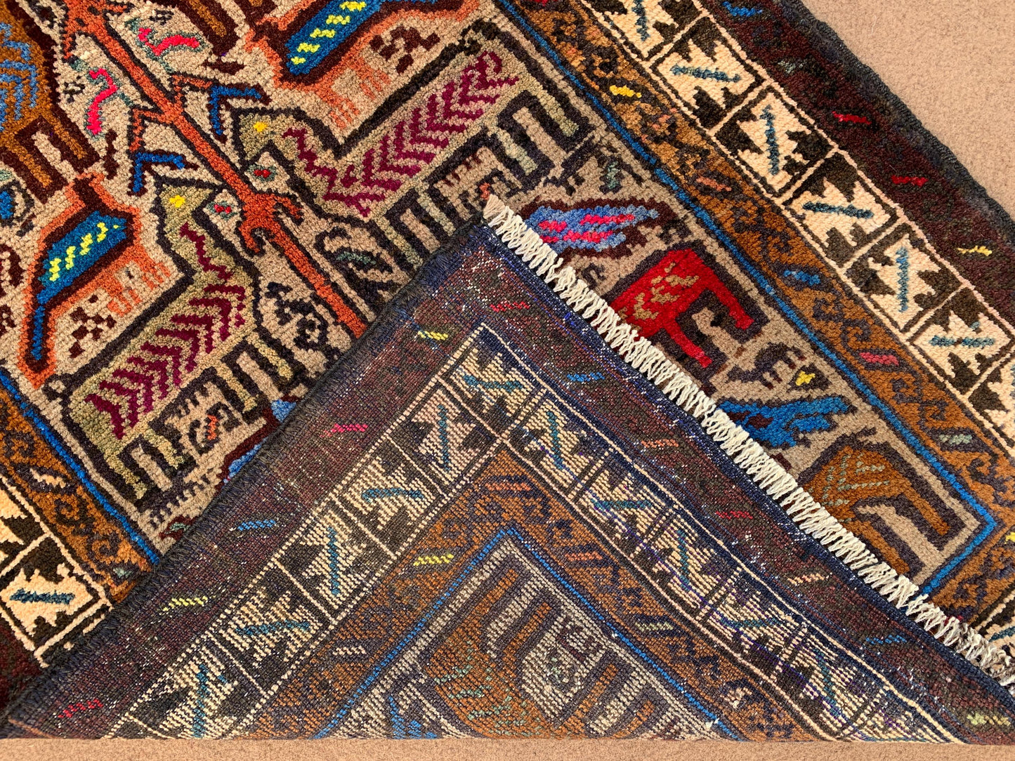 Amazing Pictorial Rug 3x5 Ft Natural Handmade Afghan Rug, Good Pile Rug, Vintage Oriental Wool Rug, Best for Kids Room Rug, Bedroom Rug etc.