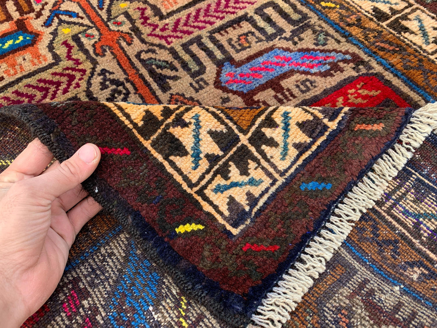 Amazing Pictorial Rug 3x5 Ft Natural Handmade Afghan Rug, Good Pile Rug, Vintage Oriental Wool Rug, Best for Kids Room Rug, Bedroom Rug etc.