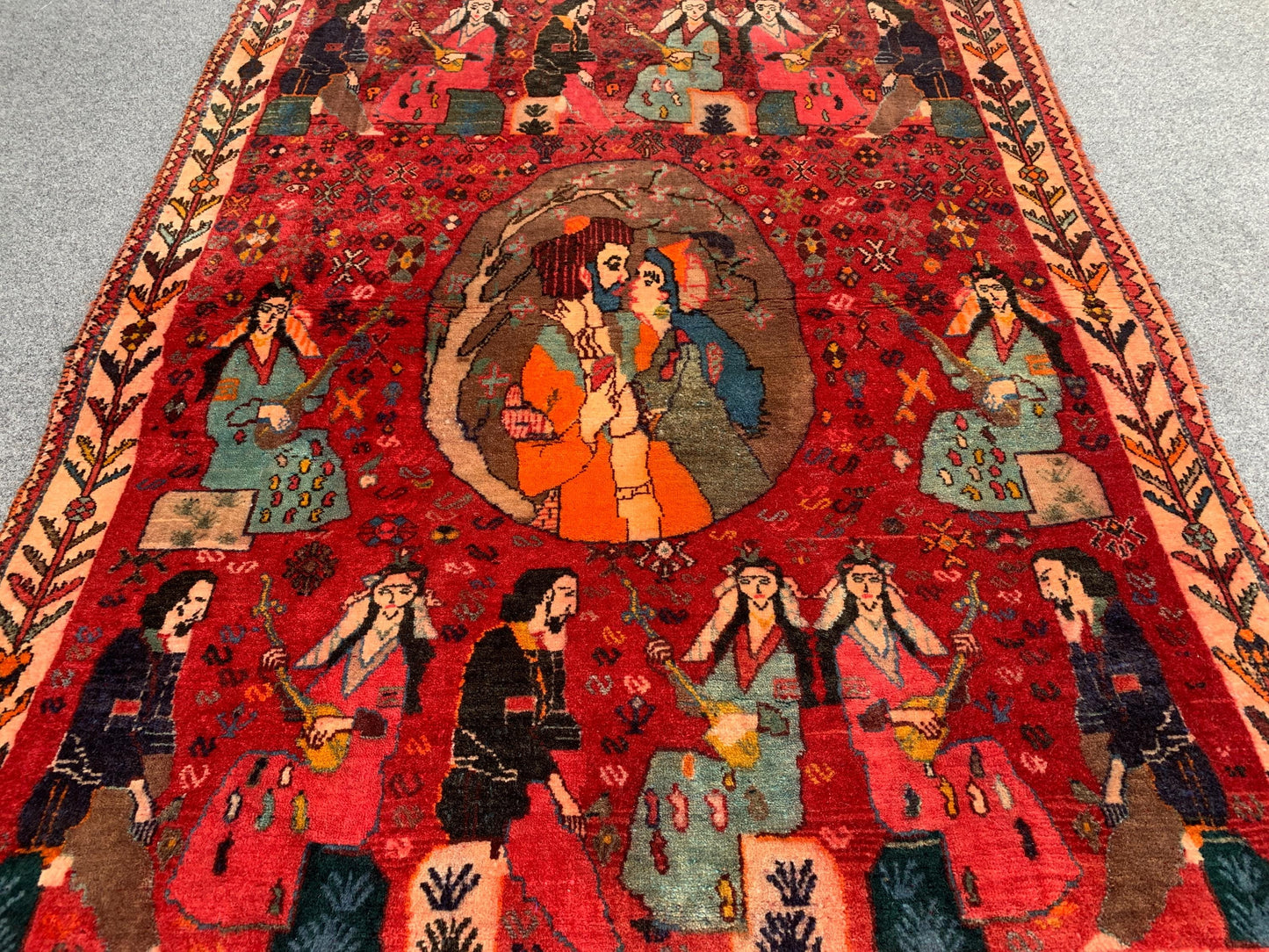 3x5 Ft Antique Pictorial Red Rug, Hand Knotted Vintage Rug, Oriental Afghan Wool Rug, Good Pile Rug Wall Decor Rug, Best for Living Room Rug