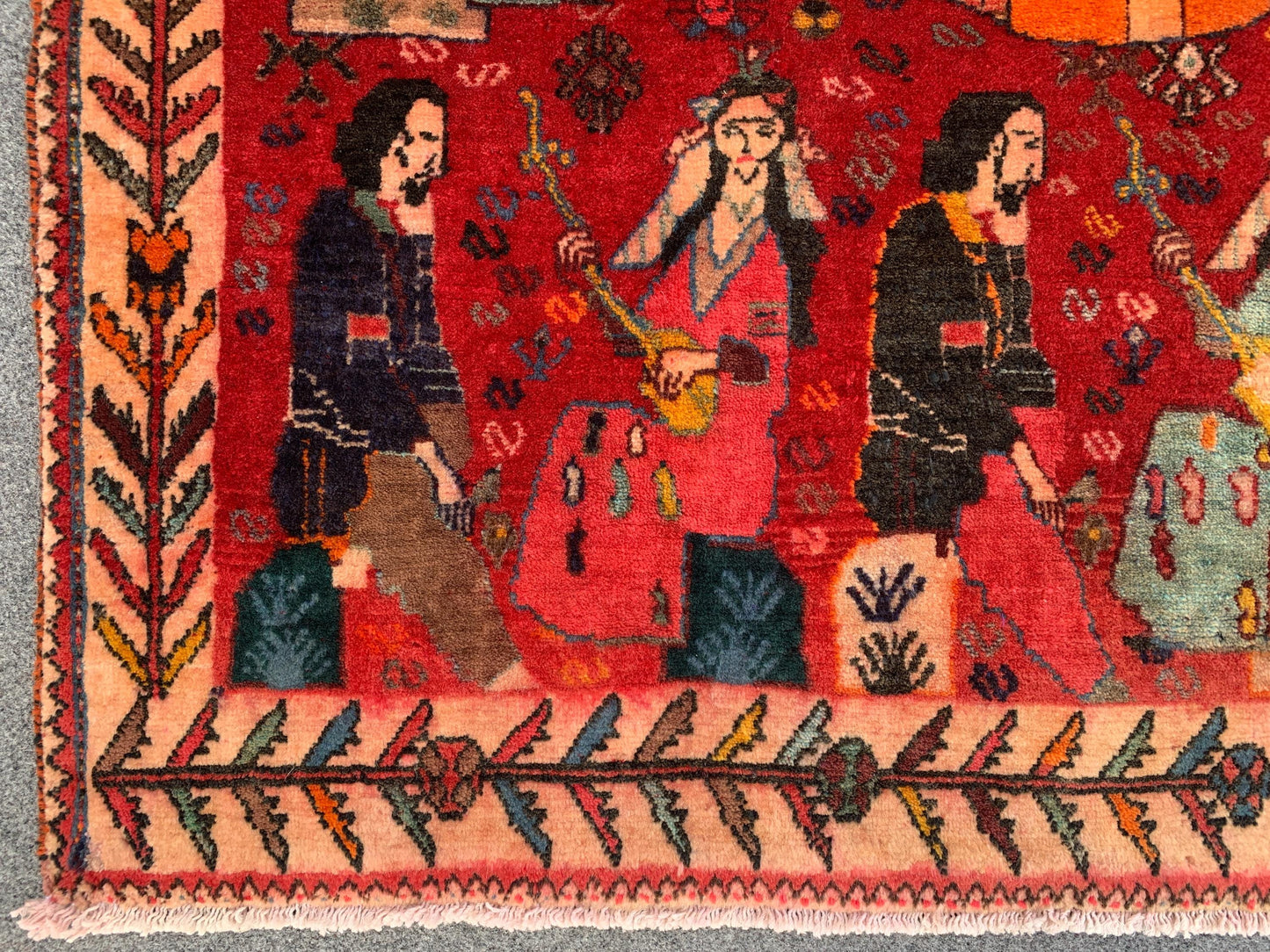 3x5 Ft Antique Pictorial Red Rug, Hand Knotted Vintage Rug, Oriental Afghan Wool Rug, Good Pile Rug Wall Decor Rug, Best for Living Room Rug