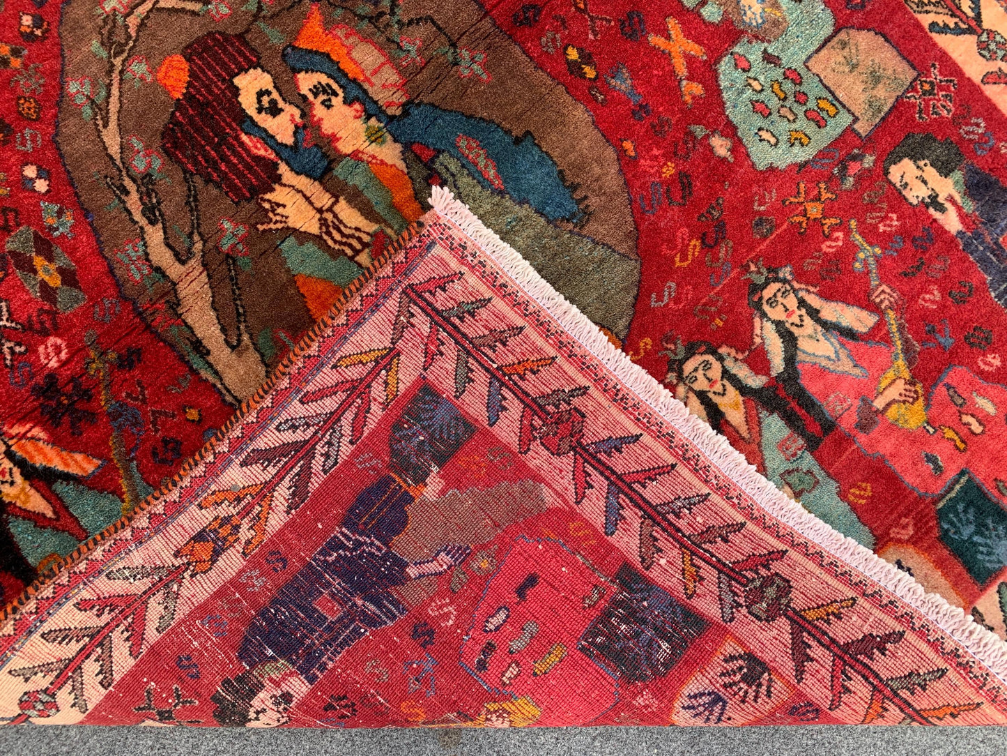 3x5 Ft Antique Pictorial Red Rug, Hand Knotted Vintage Rug, Oriental Afghan Wool Rug, Good Pile Rug Wall Decor Rug, Best for Living Room Rug