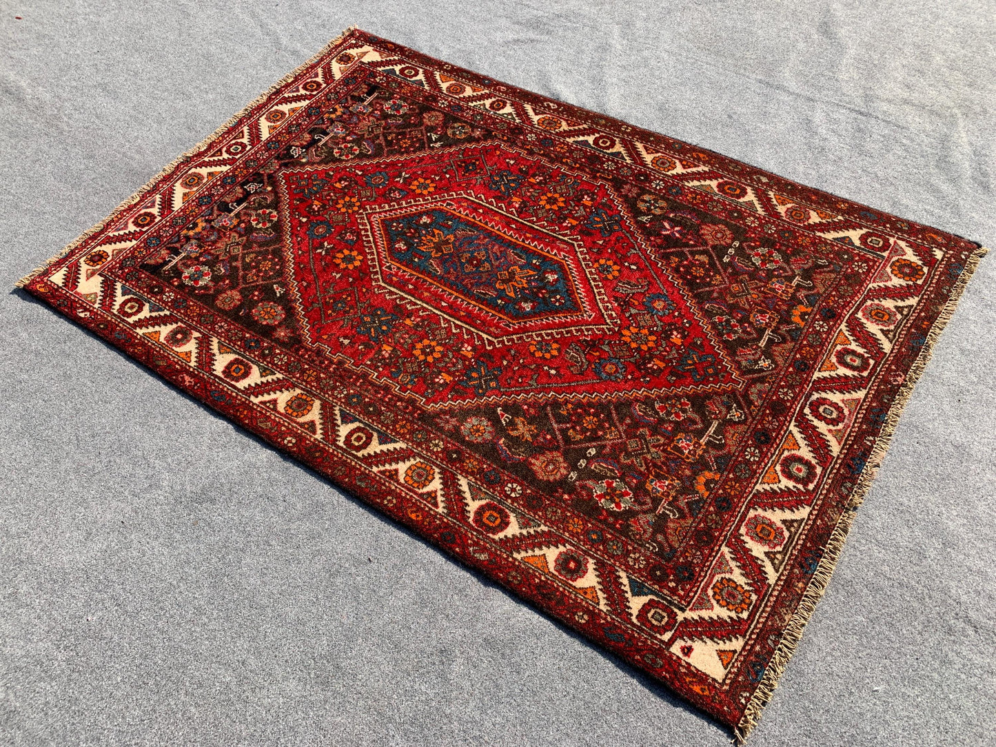 3x5 One of a kind vintage Rug, Natural Afghan Hand Knotted Wool Rug, Geometric Area Rug, High Pile Rug, Rugs for Bedroom Office Kitchen Rug.