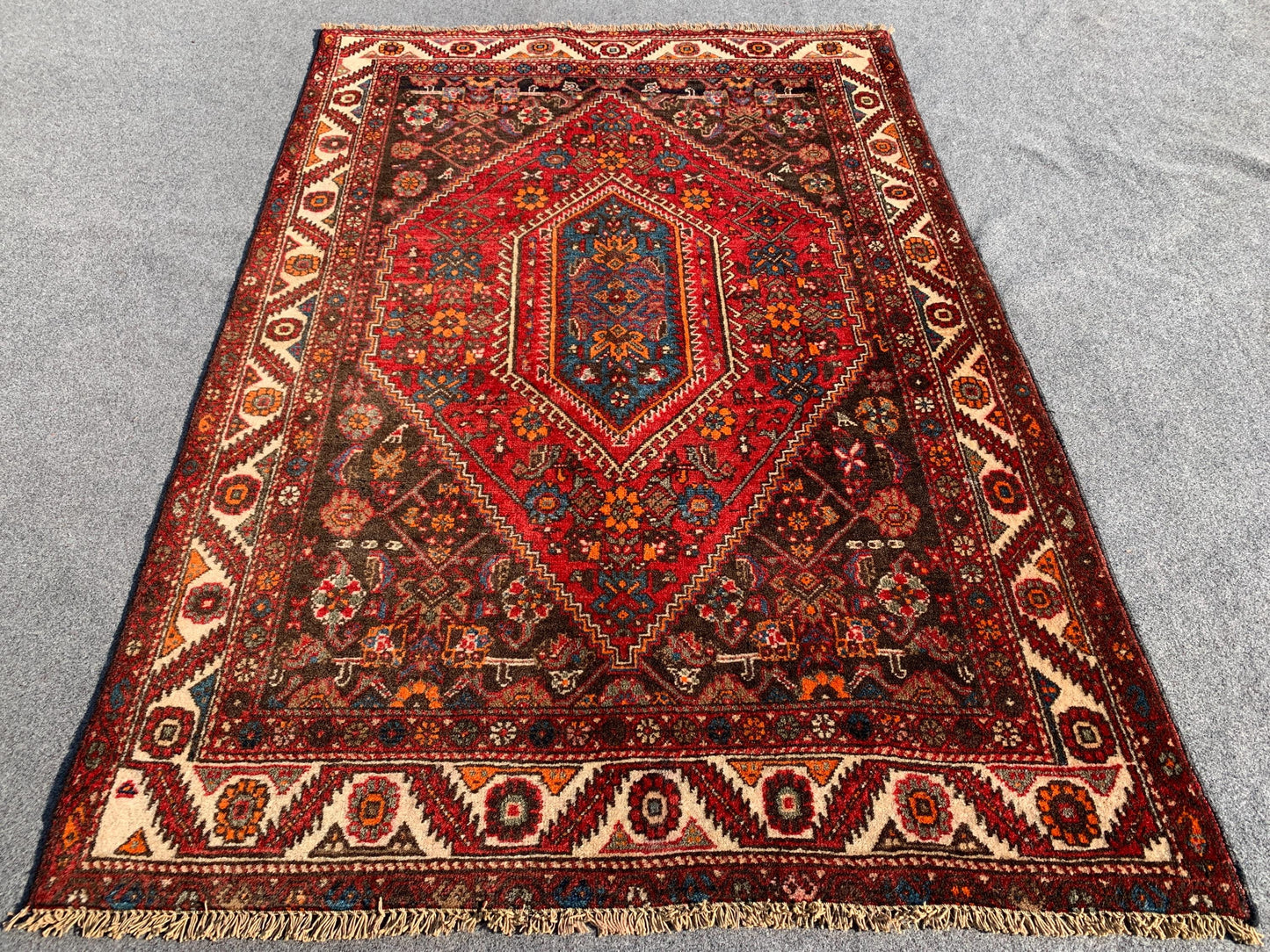 3x5 One of a kind vintage Rug, Natural Afghan Hand Knotted Wool Rug, Geometric Area Rug, High Pile Rug, Rugs for Bedroom Office Kitchen Rug.