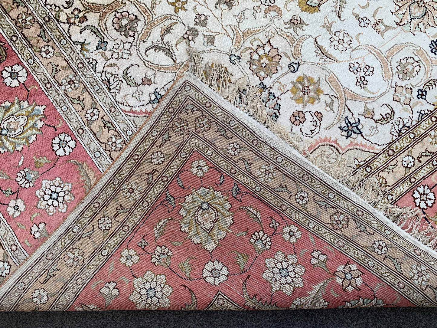 Amazing Large Afghan Silk Rug 9x12 Ft Salmon Ivory pink Hand knotted silk on cotton oriental floral Carpet, Traditional Rug, Living Room Rug
