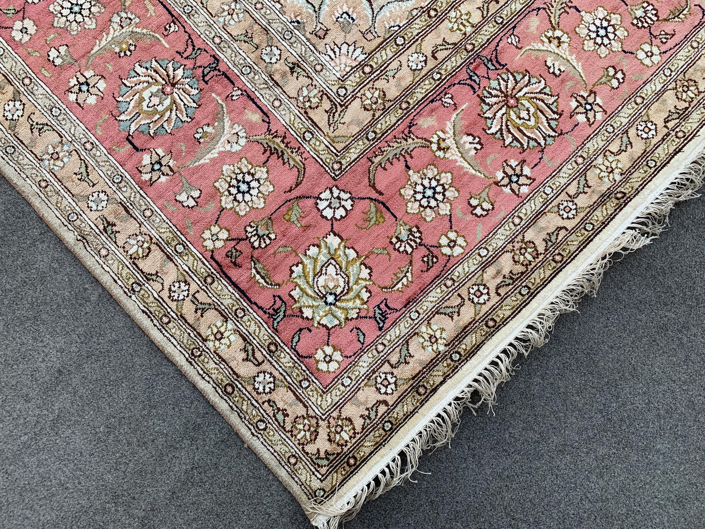 Amazing Large Afghan Silk Rug 9x12 Ft Salmon Ivory pink Hand knotted silk on cotton oriental floral Carpet, Traditional Rug, Living Room Rug